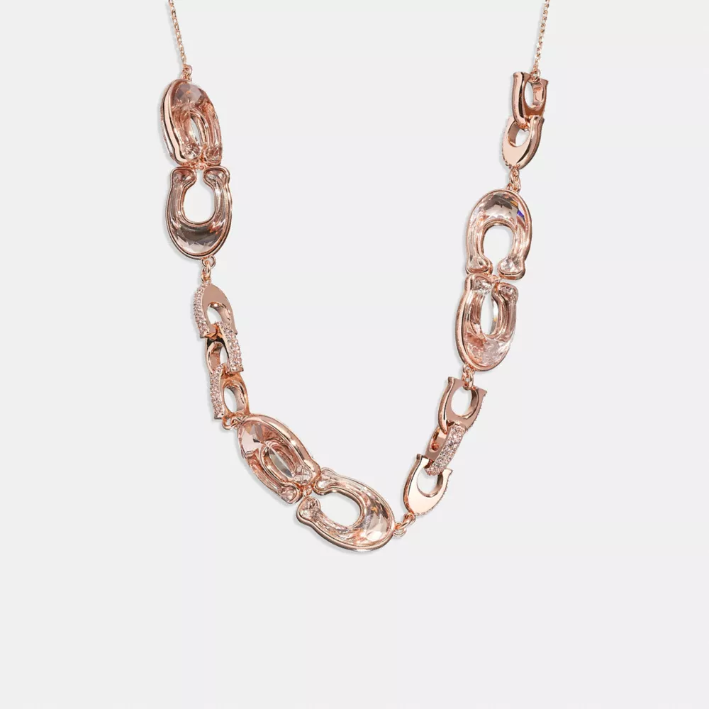 COACH Coach Faceted Crystal Signature Link Slider Necklace