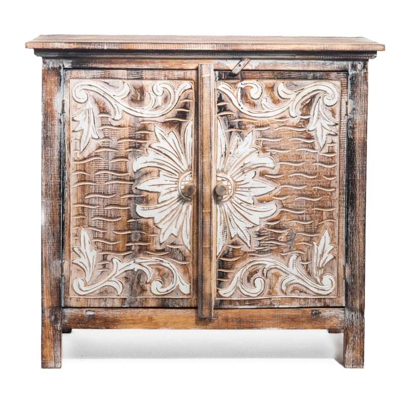 Houten kabinet kast burned/white flower