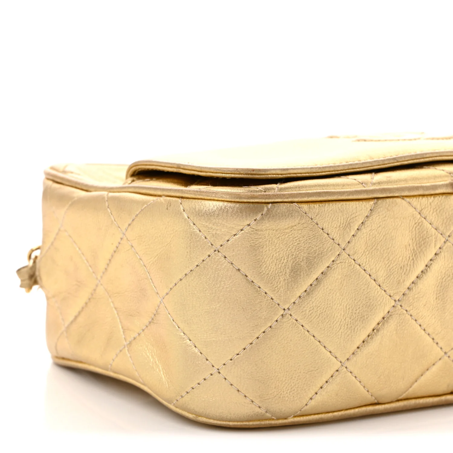 Metallic Lambskin Quilted Camera Case Gold - Top Club