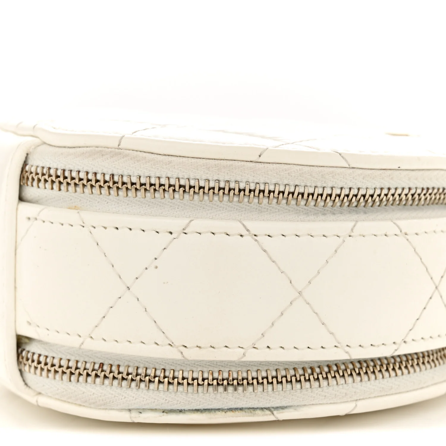 Lambskin Quilted Round Handle With Care Vanity With Chain White - Top Club