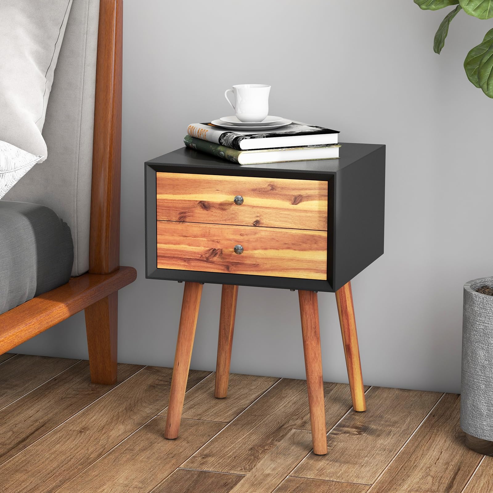 BEFOUNDLOVELY 2-Drawer Nightstand, Mid-Century Modern Bed Side Table with Storage