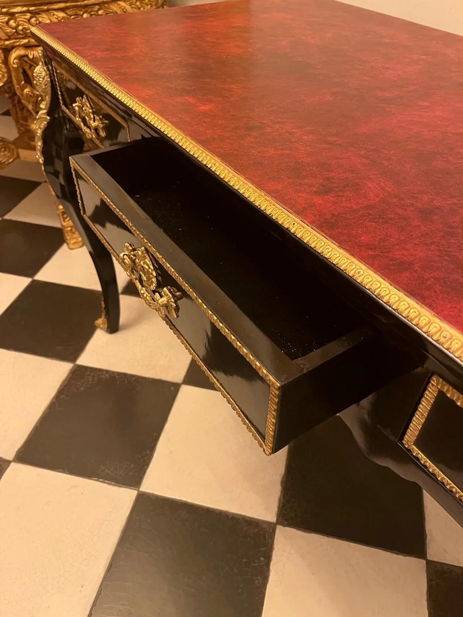 Luxury Baroque Desk Black / Gold / Bordeaux 143 cm - Baroque Secretary