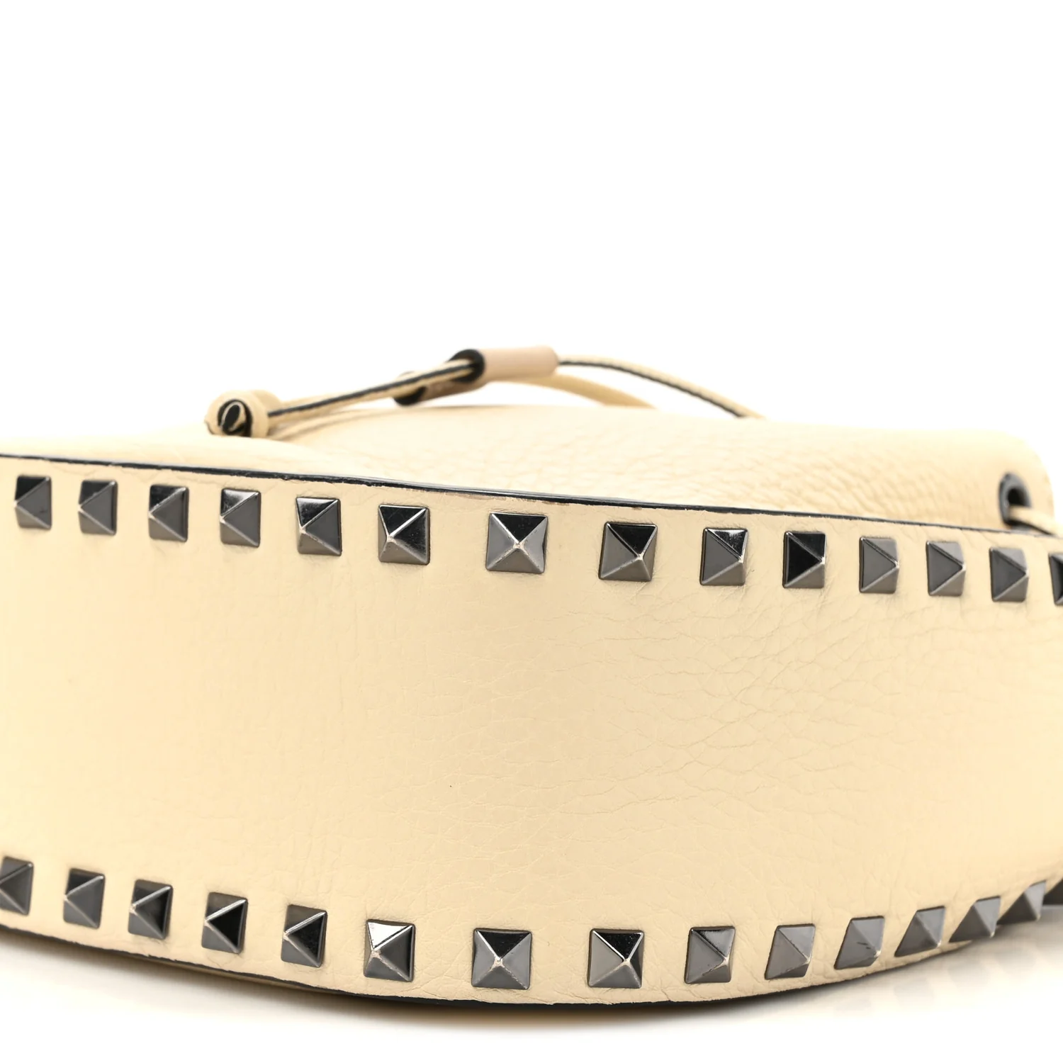 Grained Calfskin Rockstud Bucket Bag Ivory - Top Club
