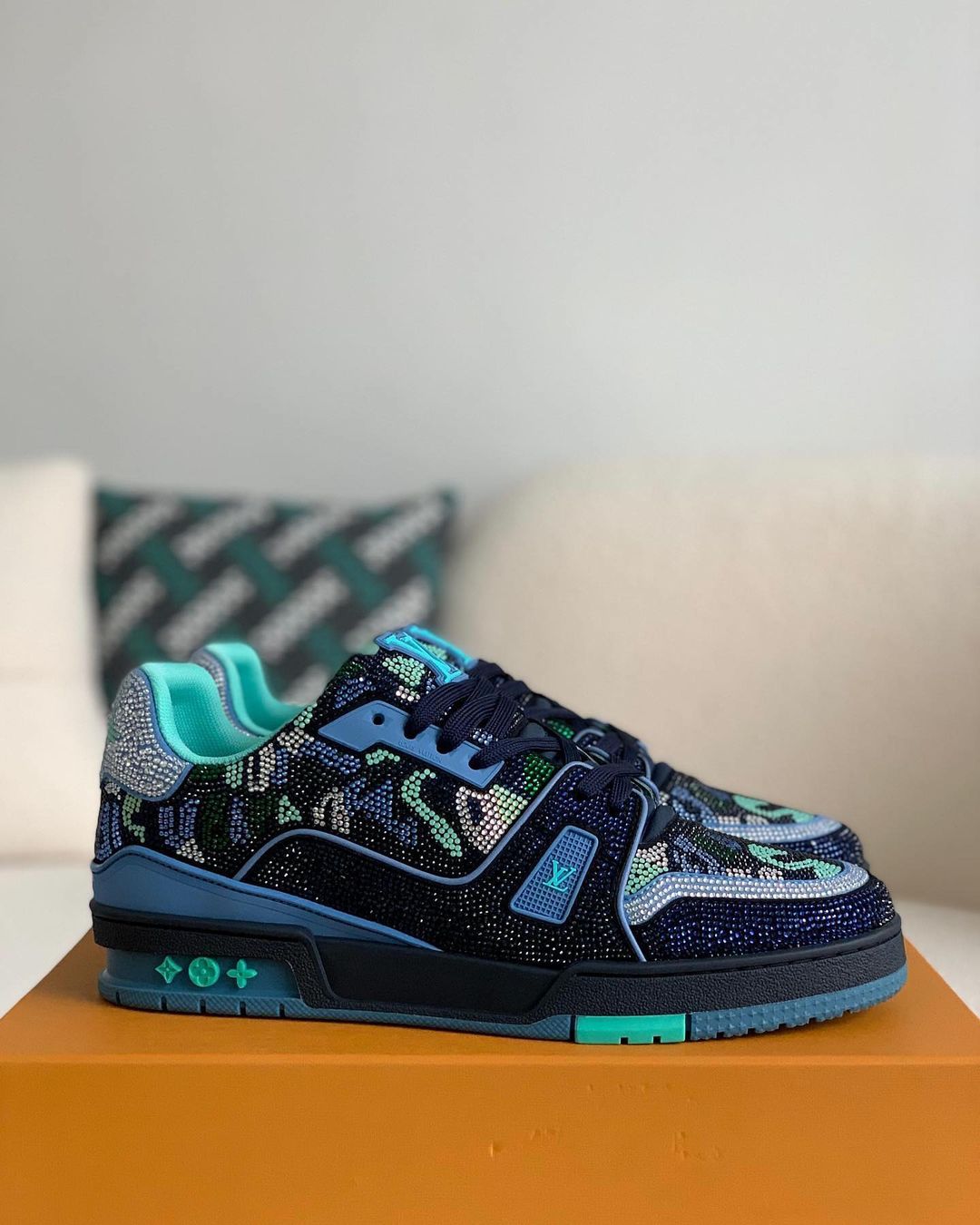 Louis Vuitton LV Marine Navy Blue Crystal Trainer - Sneaker Replica Workshop