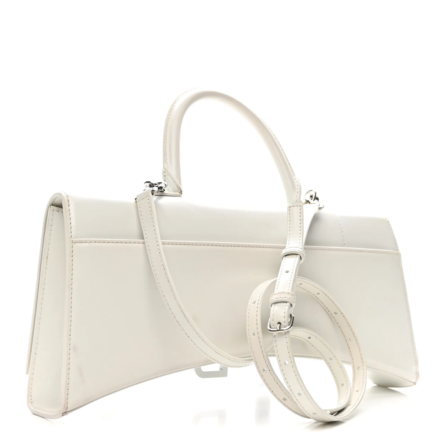 Shiny Box Calfskin Tonal B Hourglass Stretch Top Handle Bag White - Top Club