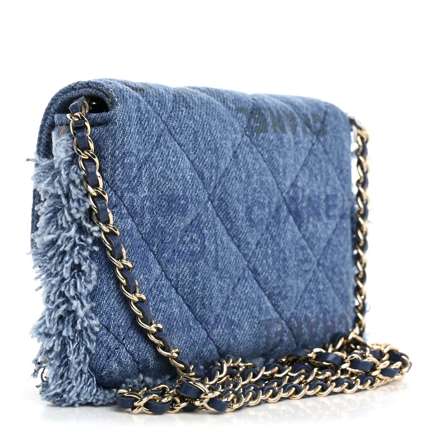 Denim Quilted Denim Mood Clutch With Chain Blue Multicolor - Top Club