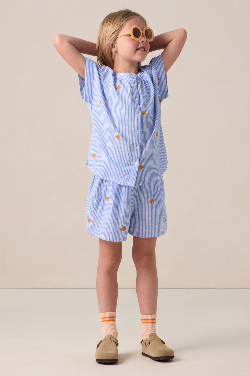 Blauwe gestreepte blouse met embroidery