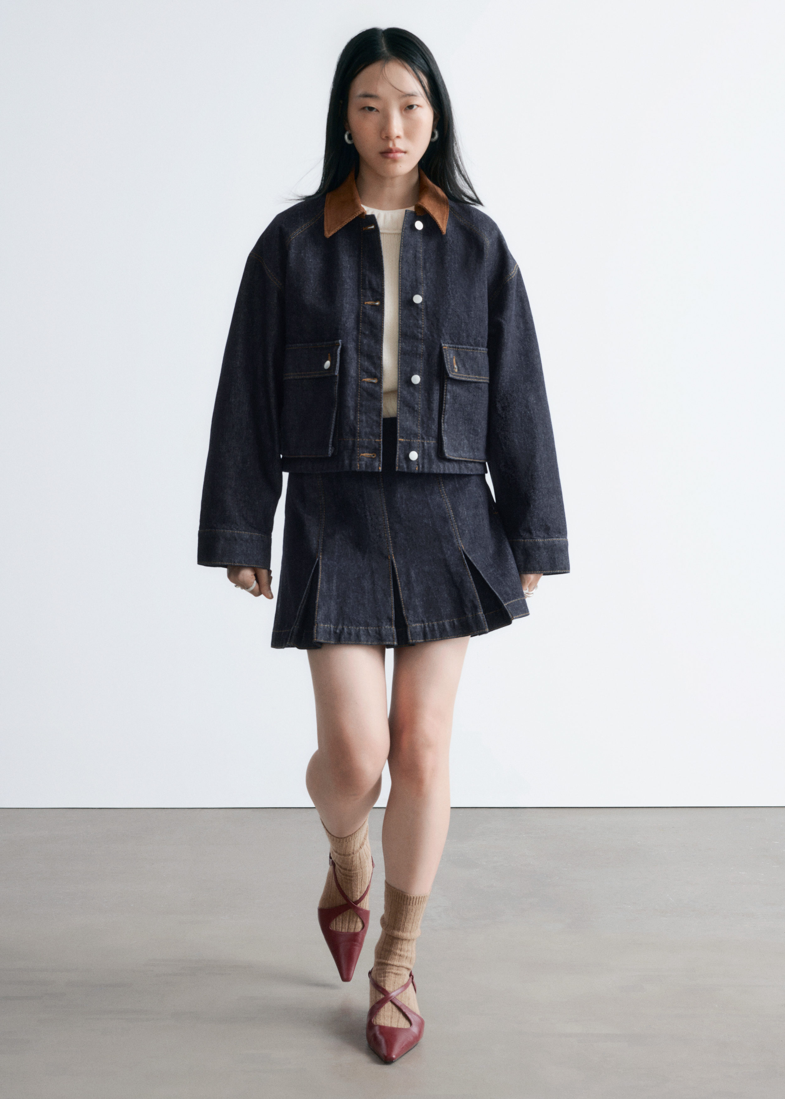 & Other Stories PLEATED DENIM MINI SKIRT