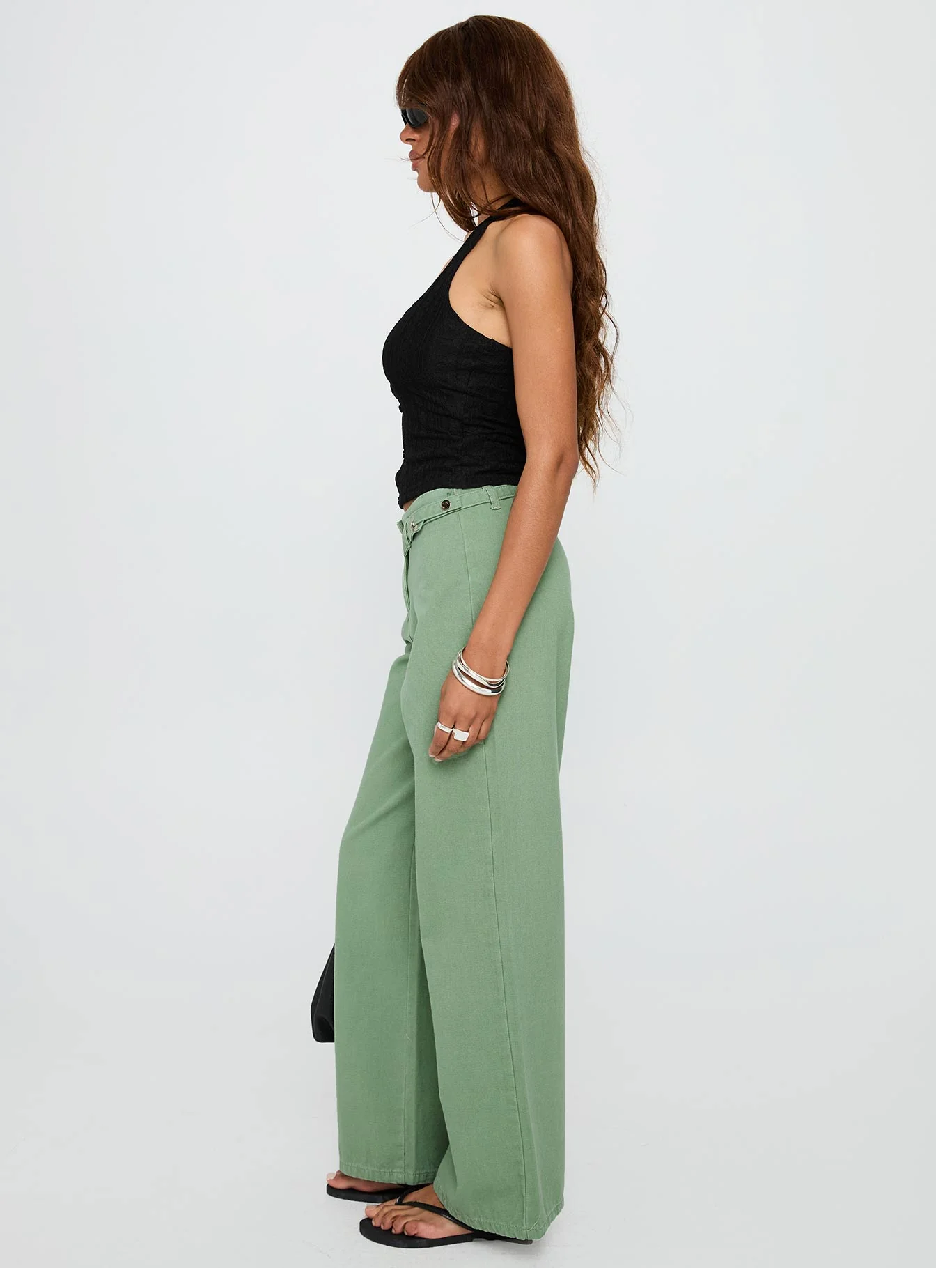 Mercadi Mid Rise Straight Leg Cargo Jeans Green