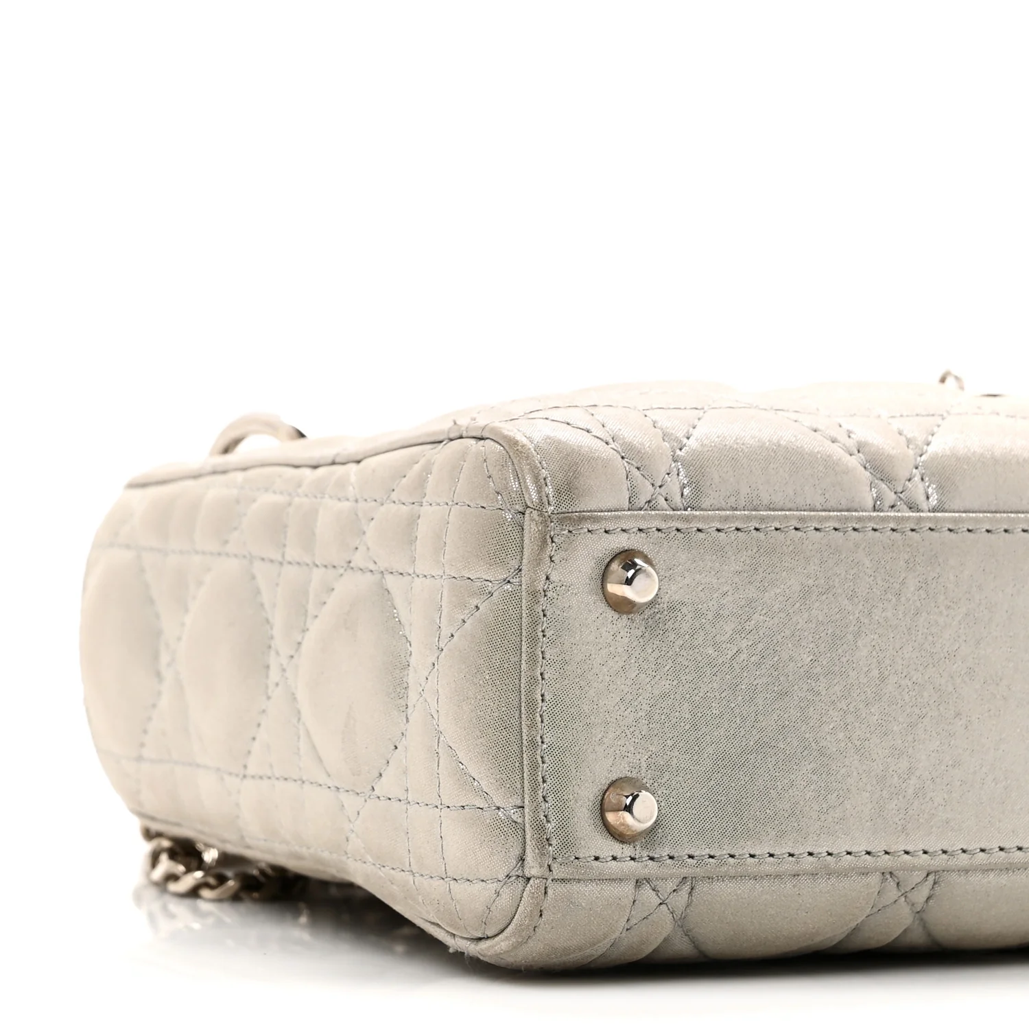 Metallic Lambskin Cannage Mini Lady Dior Silver - Top Club