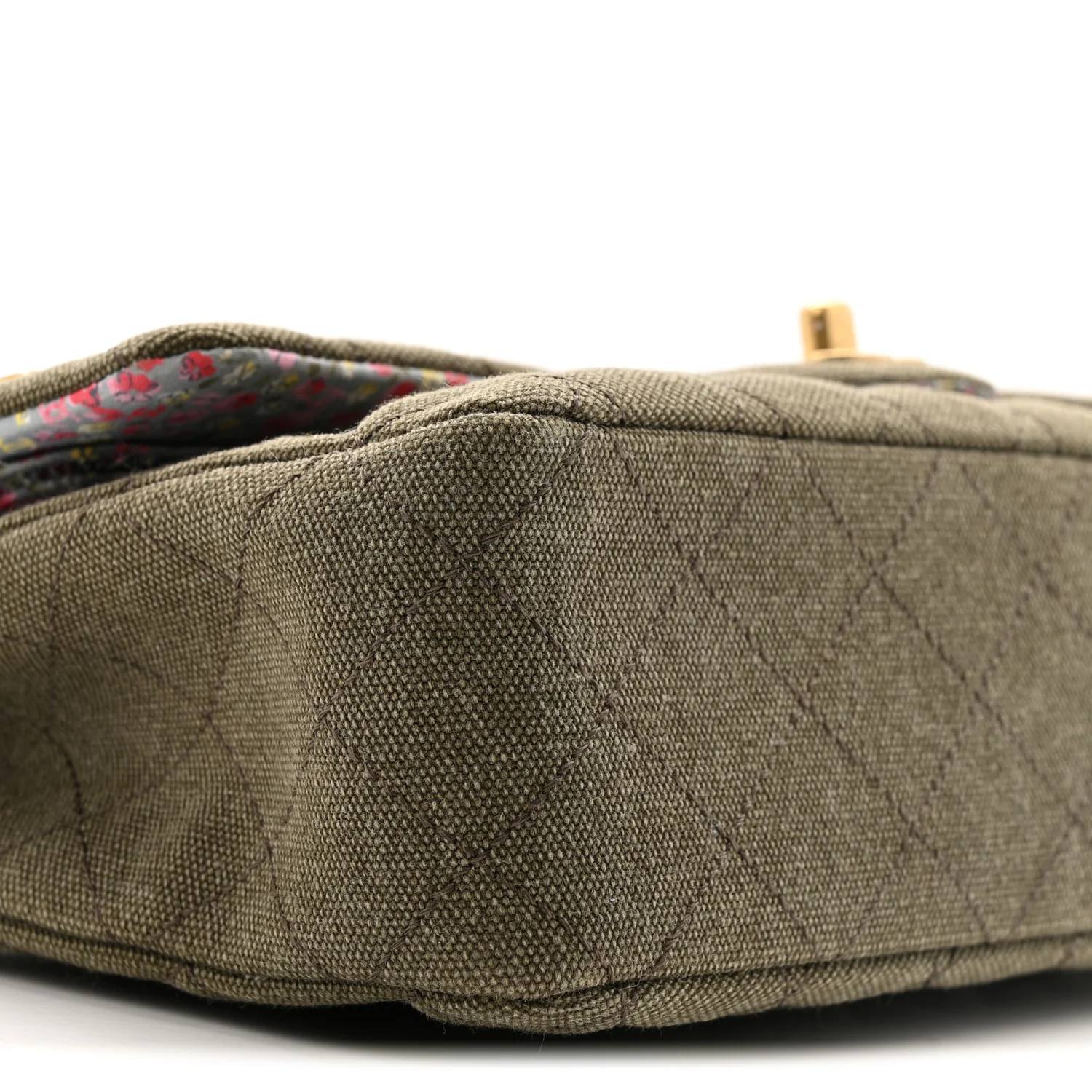 Canvas Quilted Coco Cuba Charms Medium Double Flap Khaki - Top Club