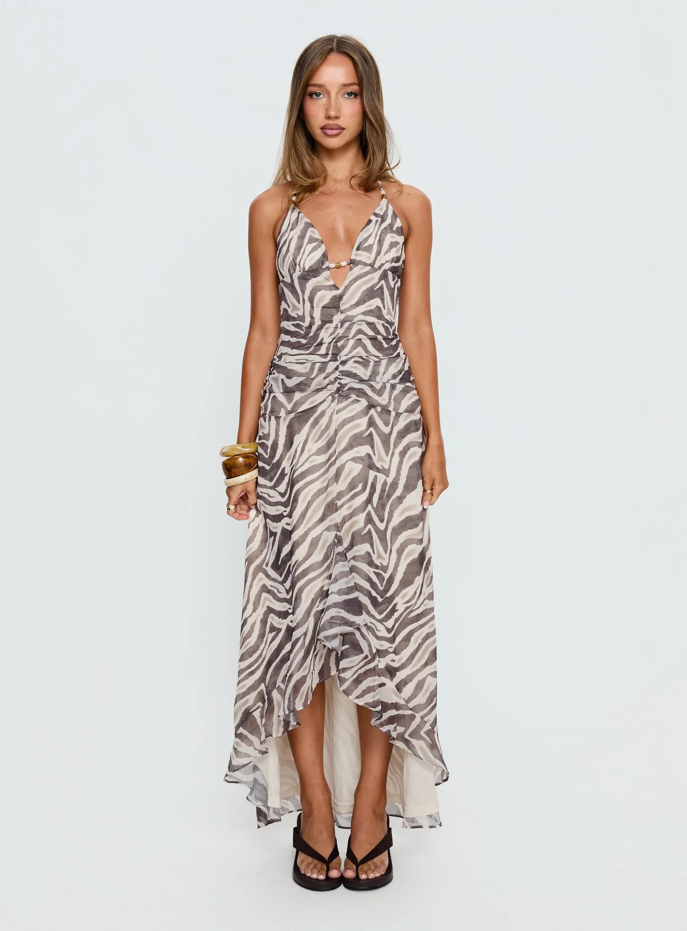 Roxine Asymmetrical Halter Maxi Dress Animal Multi