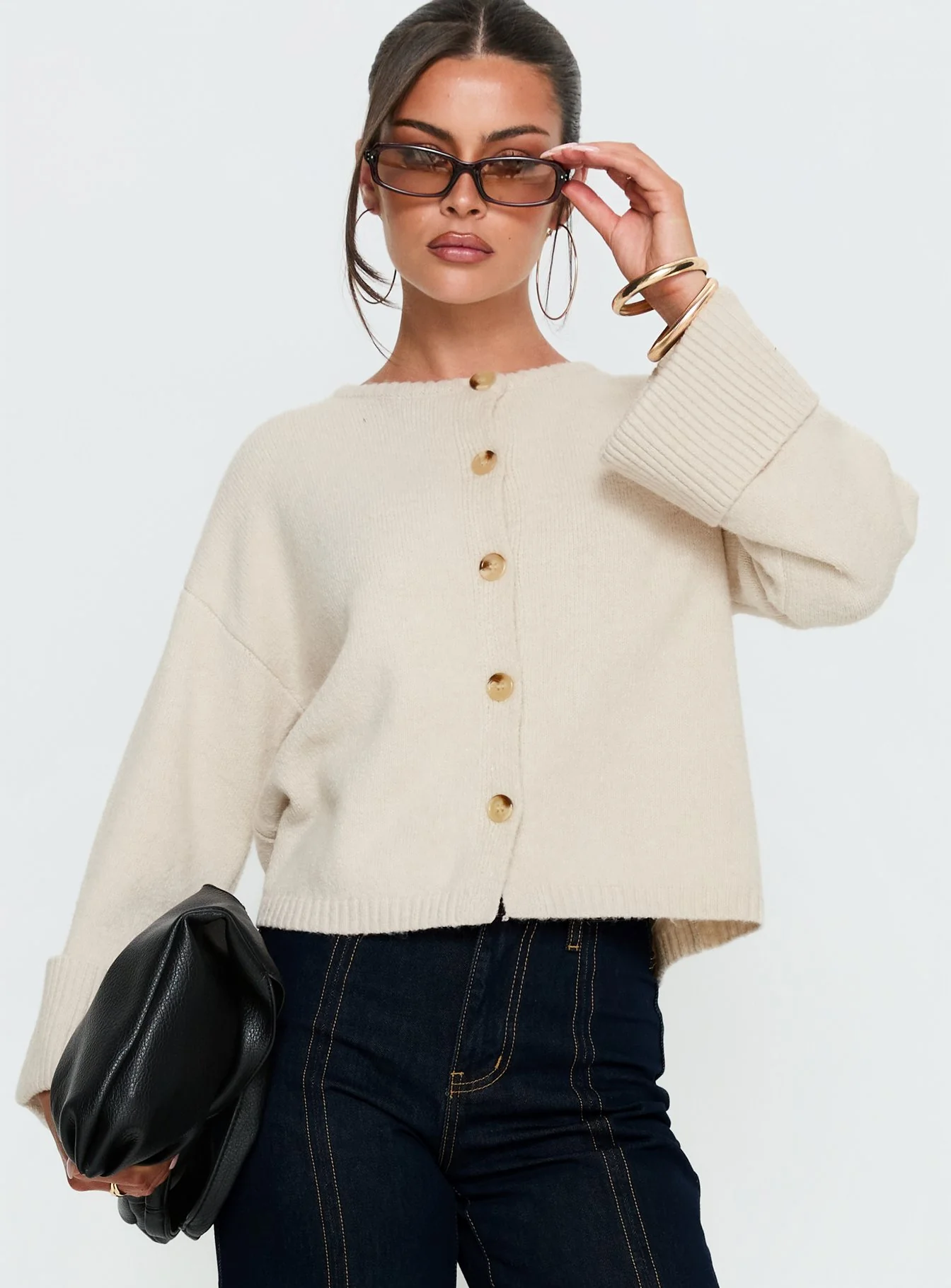 Shinead Cuffed Knit Cardigan White