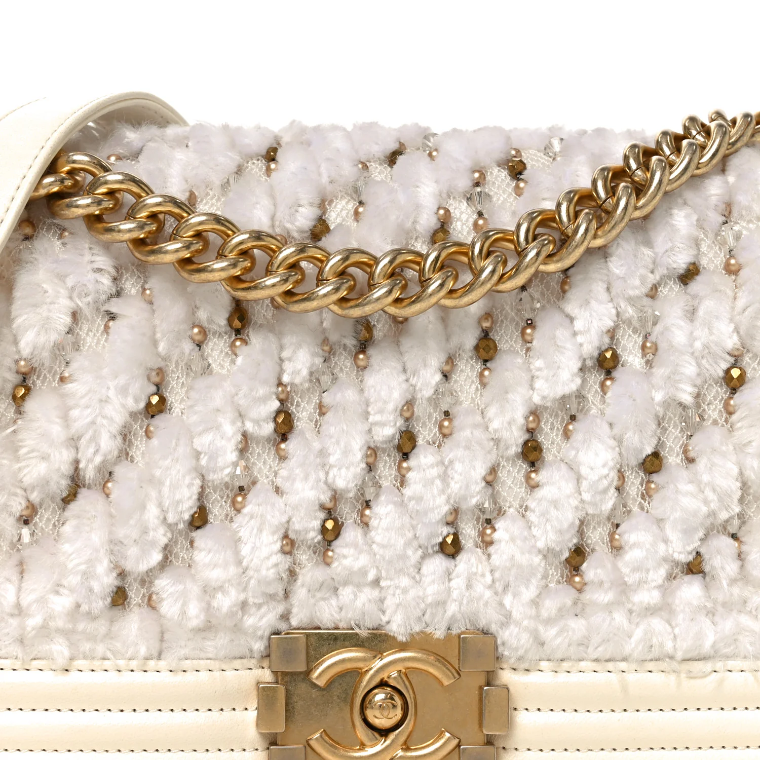 Lambskin Tulle Embroidered Medium Boy Flap White - Top Club