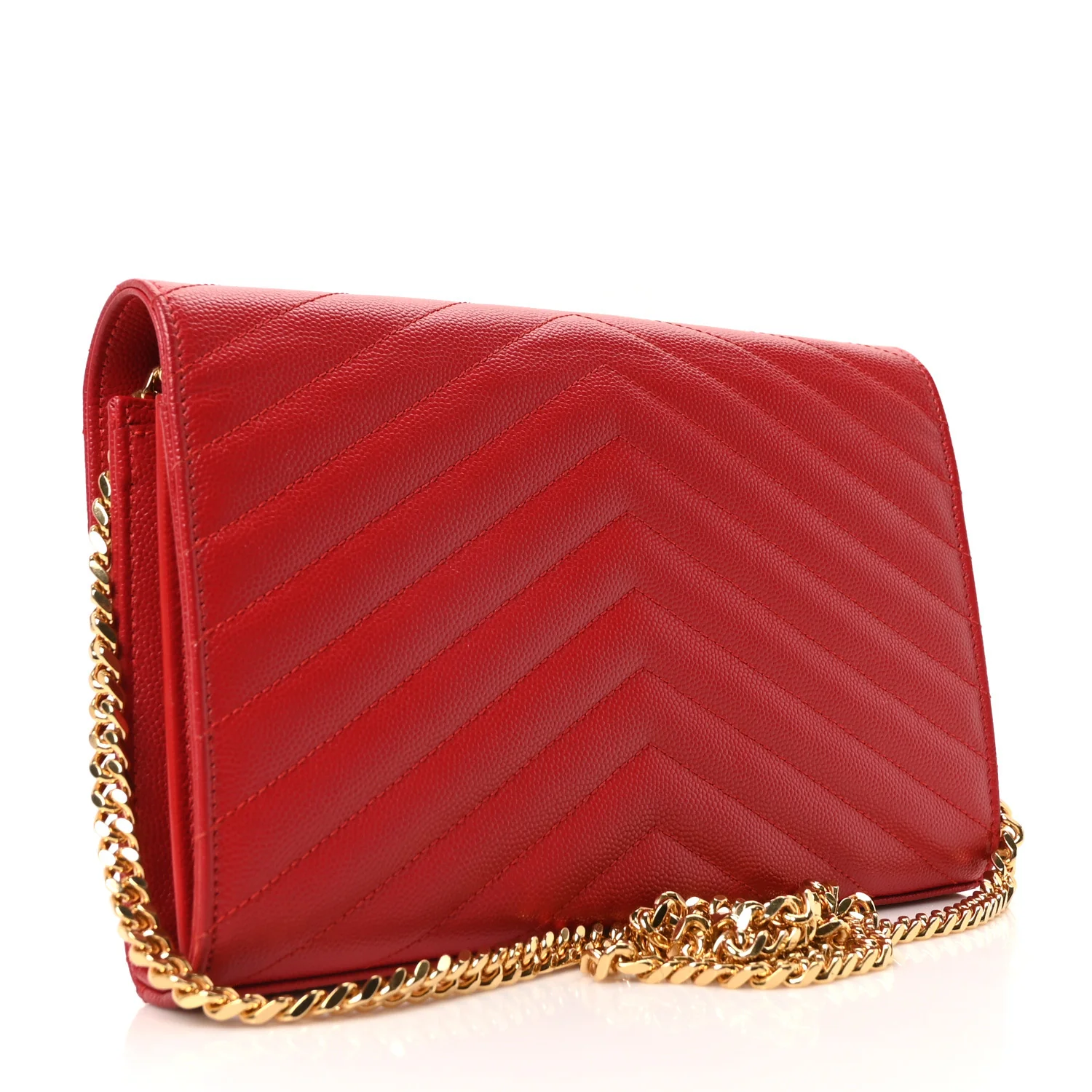 Grain De Poudre Matelasse Chevron Monogram Chain Wallet Red - Top Club