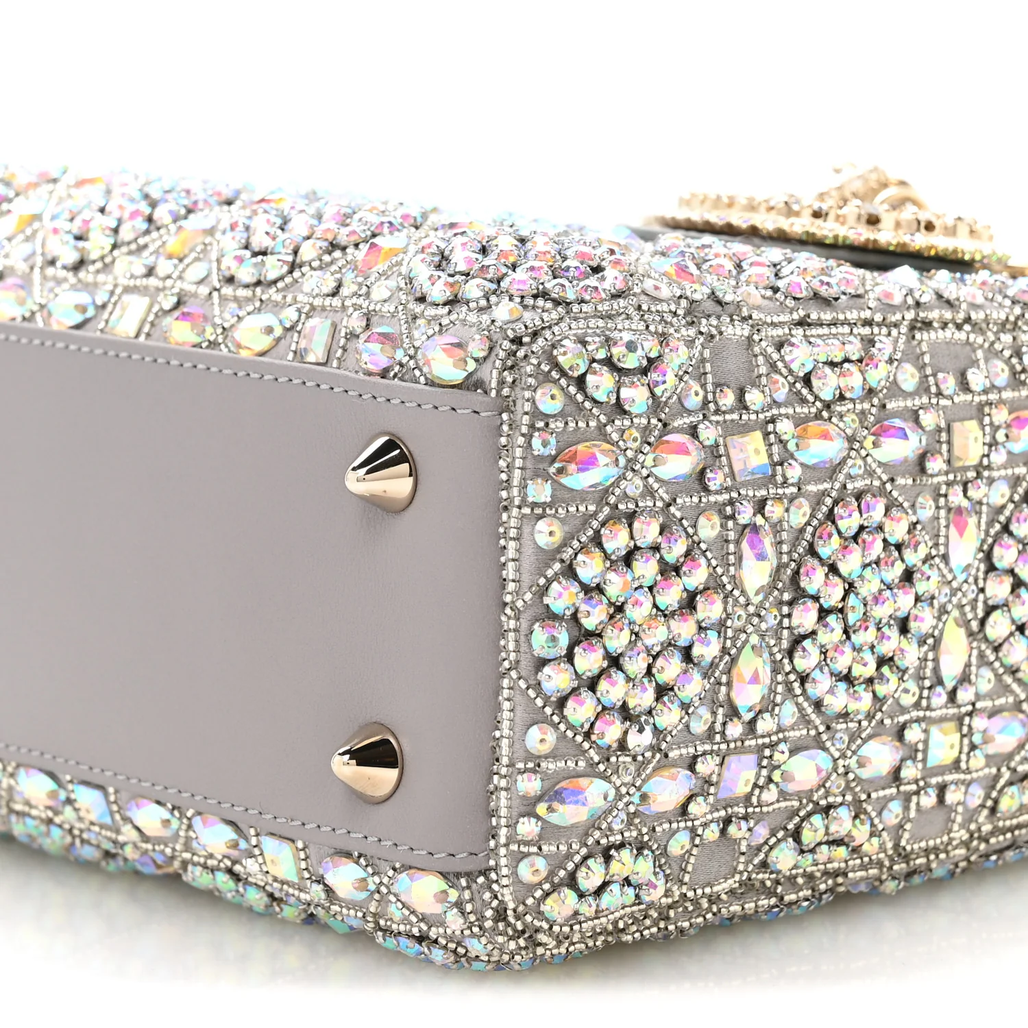 Calfskin Satin Celestial Bead Embroidery Embroidered Small Lady Dior Grey Multicolor - Top Club