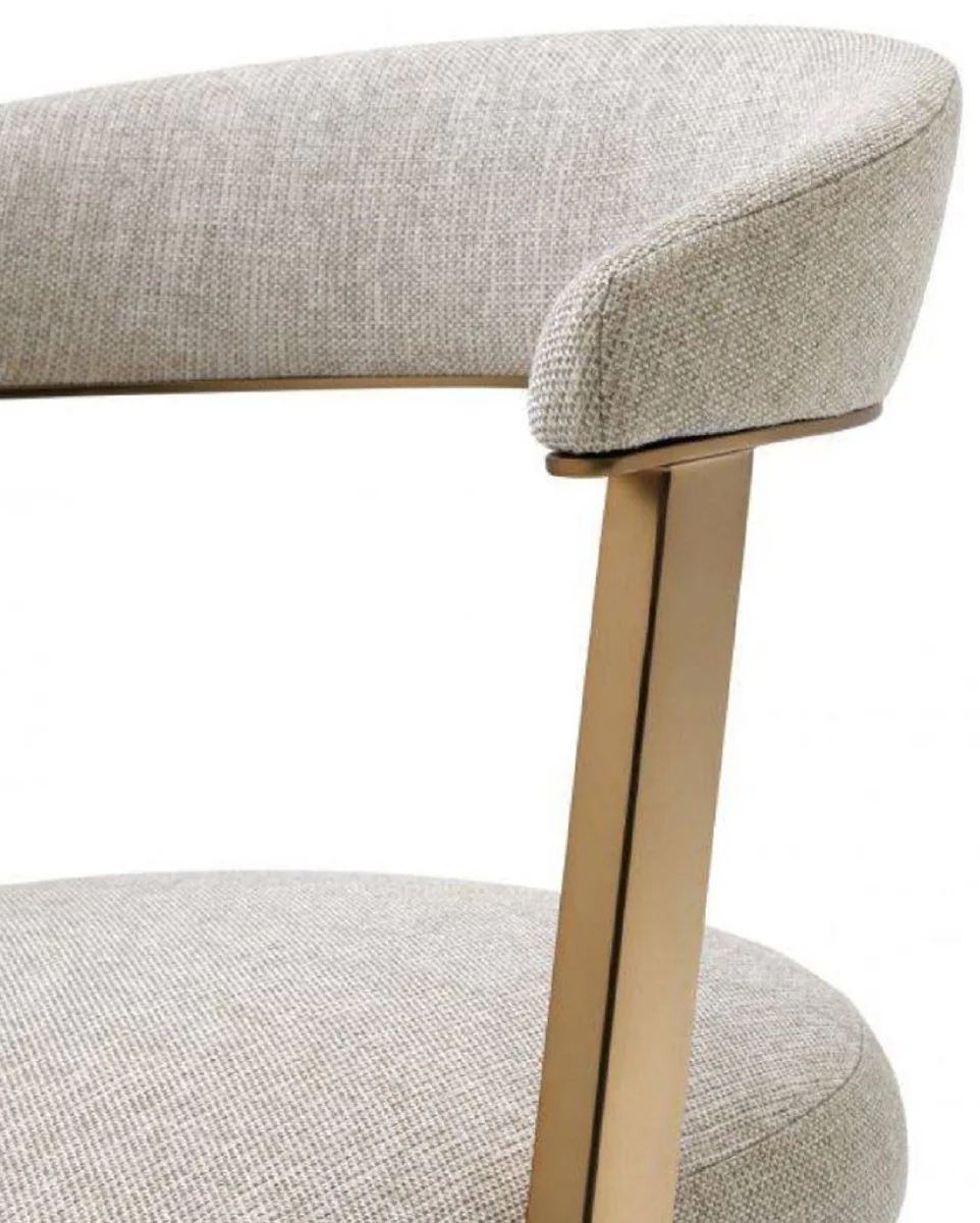Designer chair with armrests natural color / brass color 53.5 x 49 x H. 78 cm - dining room chair - office chair - designer furniture