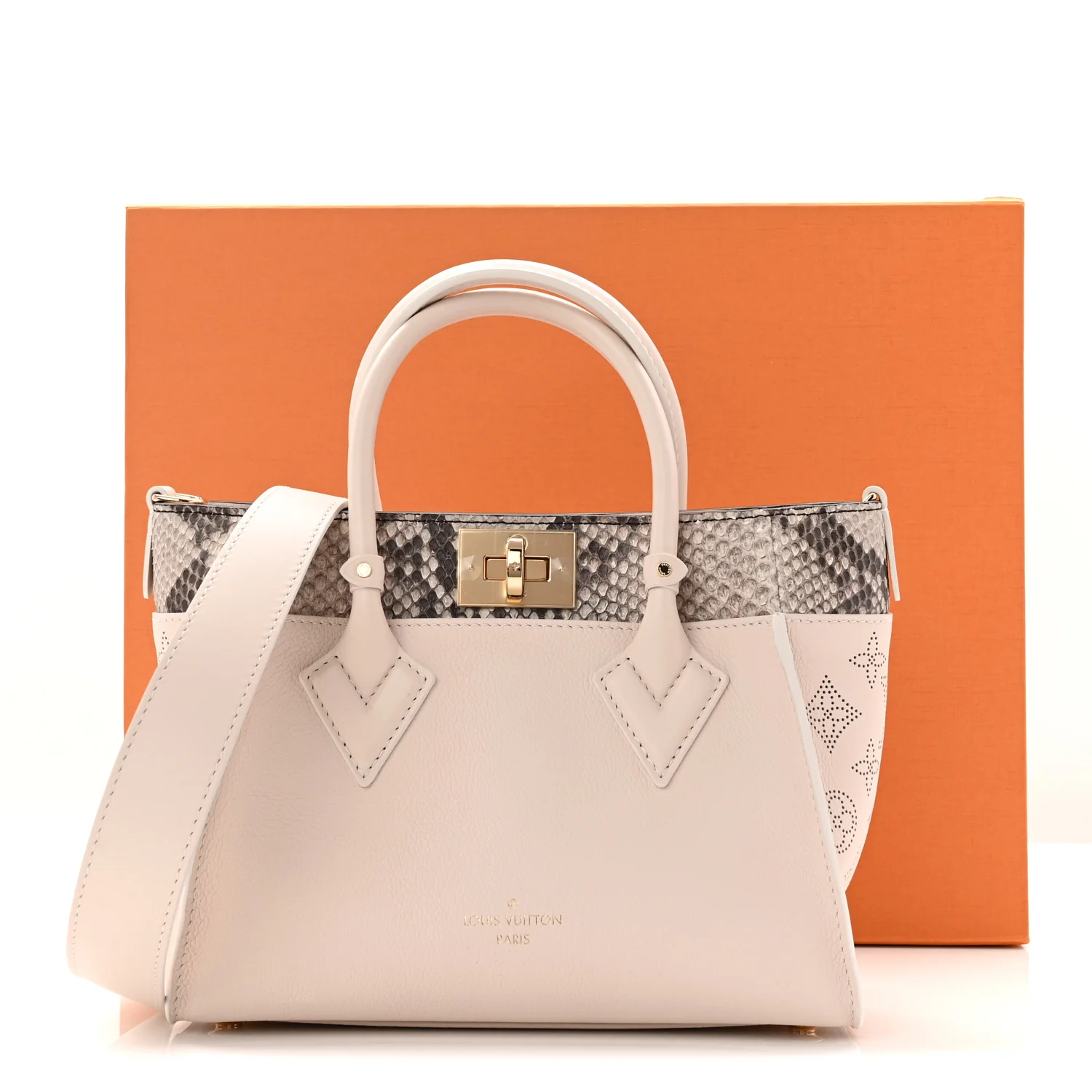 Calfskin Karung Snakeskin Mahina On My Side PM Quartz White - Top Club