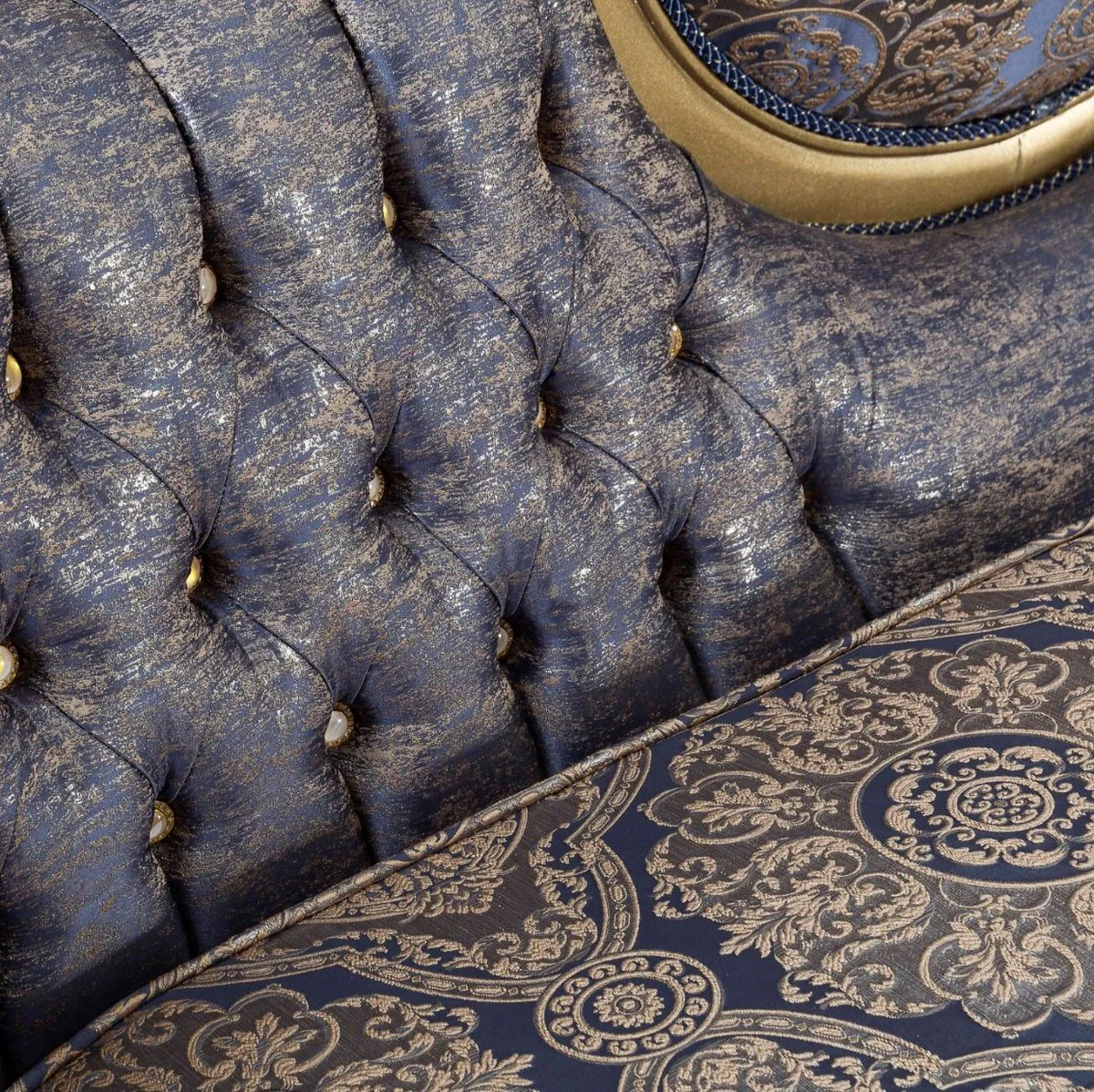 Luxury Baroque Living Room Set Blue / Gold / Silver - 2 Sofas & 2 Armchairs & 1 Coffee Table - Living Room Furniture - Noble & Magnificent