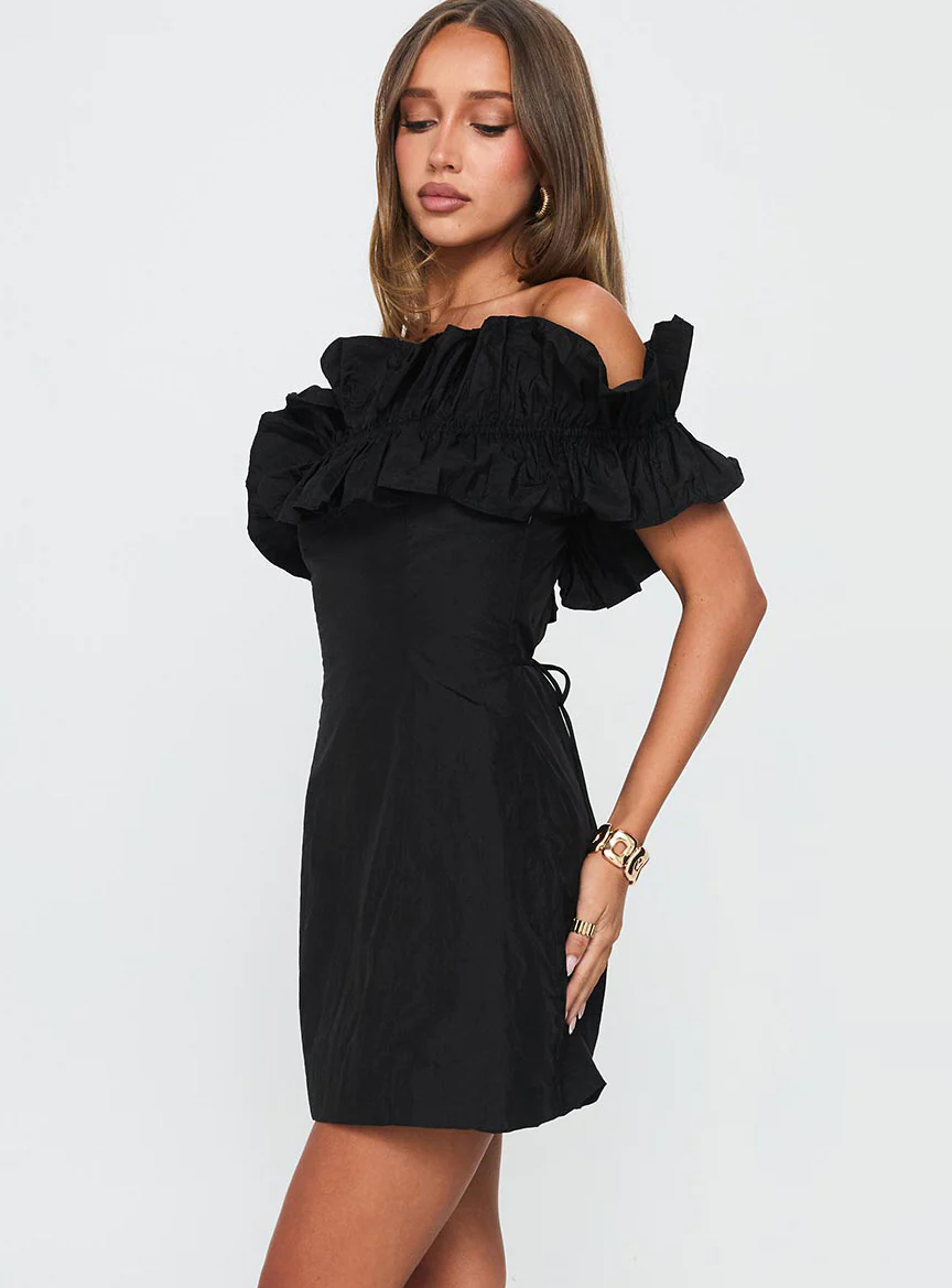 Rozetta Frill Neck Mini Dress Black