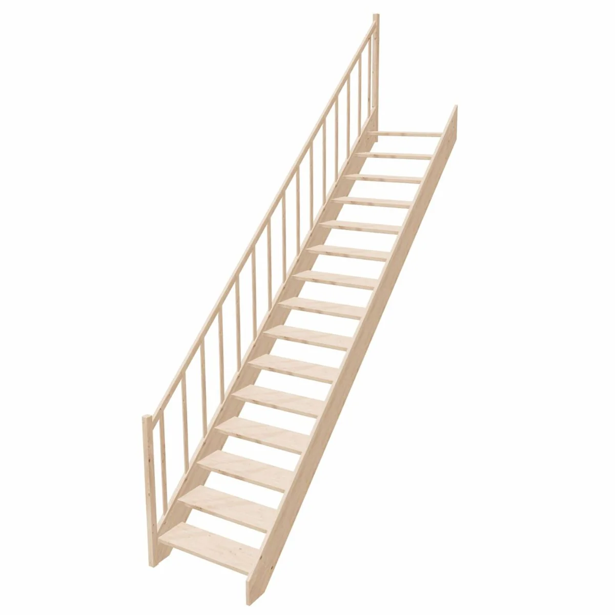 Luxury wooden staircase with railing left side natural color H. 307 cm