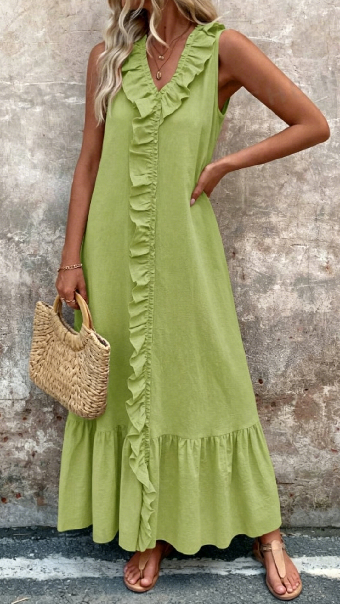 Women's Cotton-Blend Textured Sleeveless Ruffle Maxi Dress - Nordfashionstorm - Women's Clothing, Fashion for You - Nordfashionstorm.com