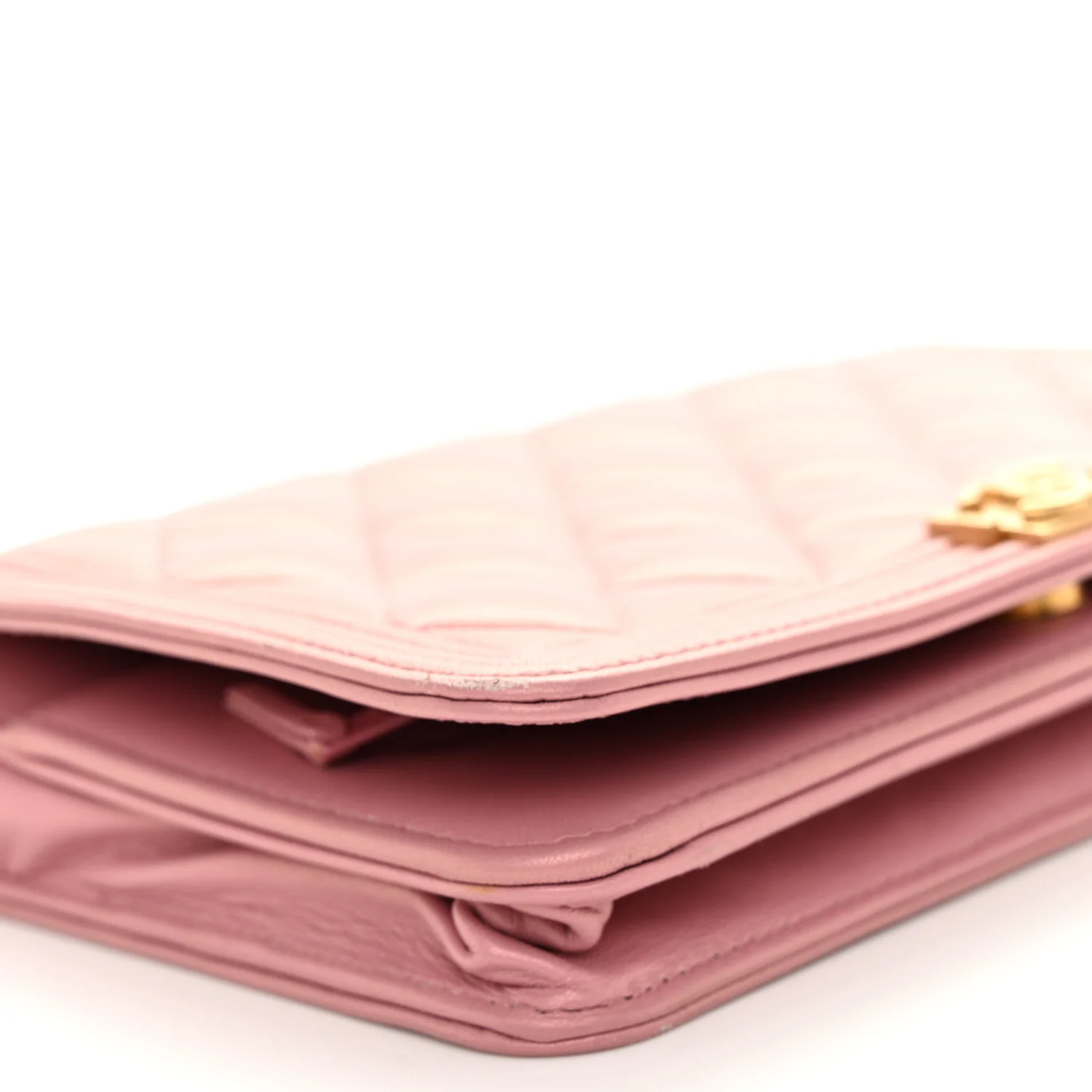 Metallic Lambskin Quilted Boy Wallet On Chain WOC Pink - Top Club