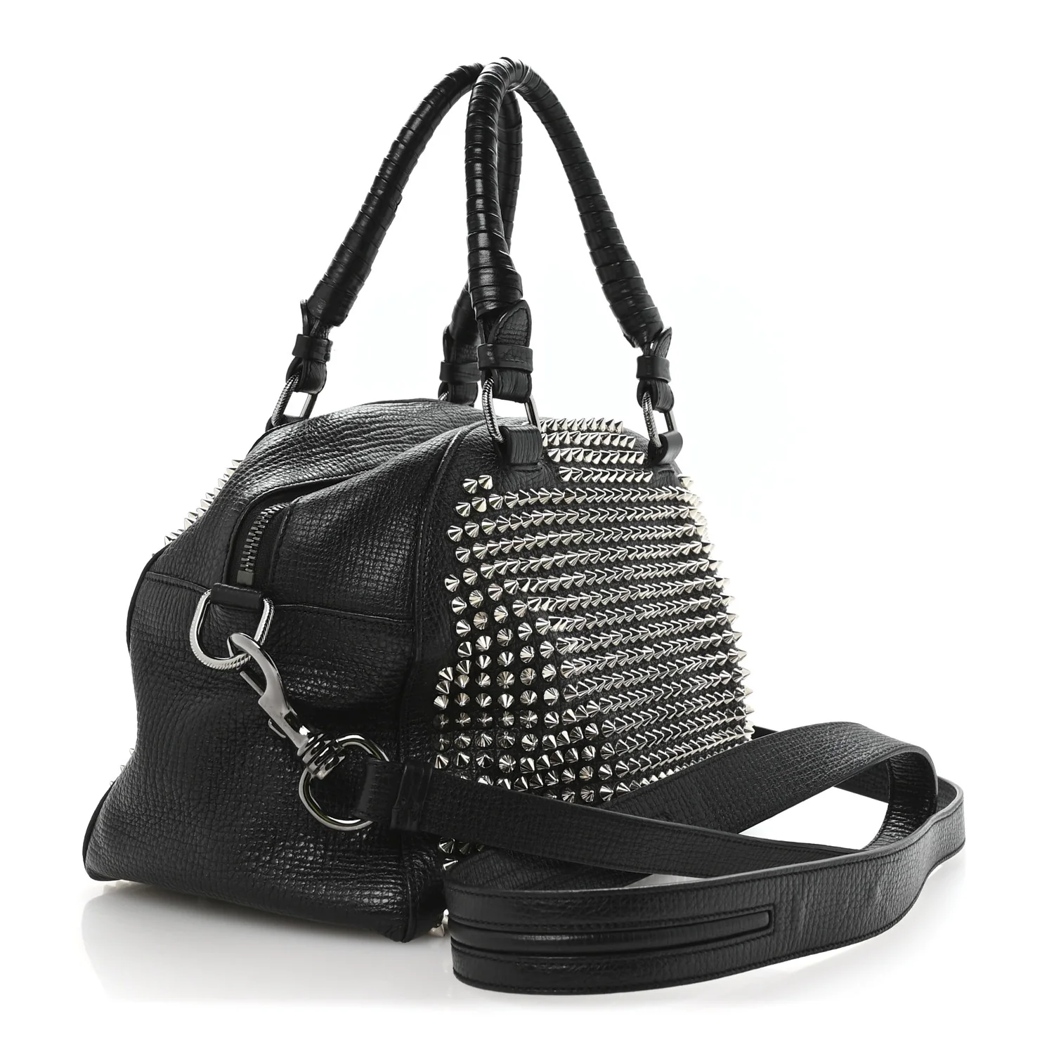 Grained Calfskin Studded Panettone Bowling Bag Black - Top Club