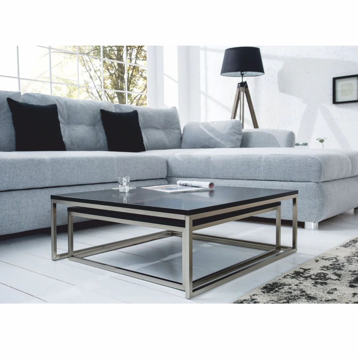 Coffee table set of 2 black / silver - living room furniture