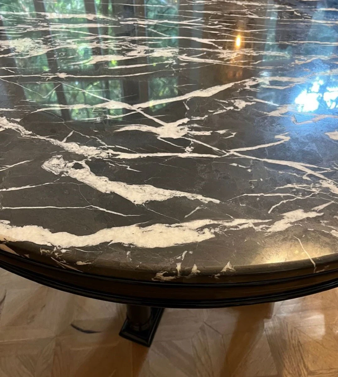 Luxury dining table black Ø 120 x H. 80 cm - Round solid wood kitchen table with marble top - Dining room furniture - Luxury furniture