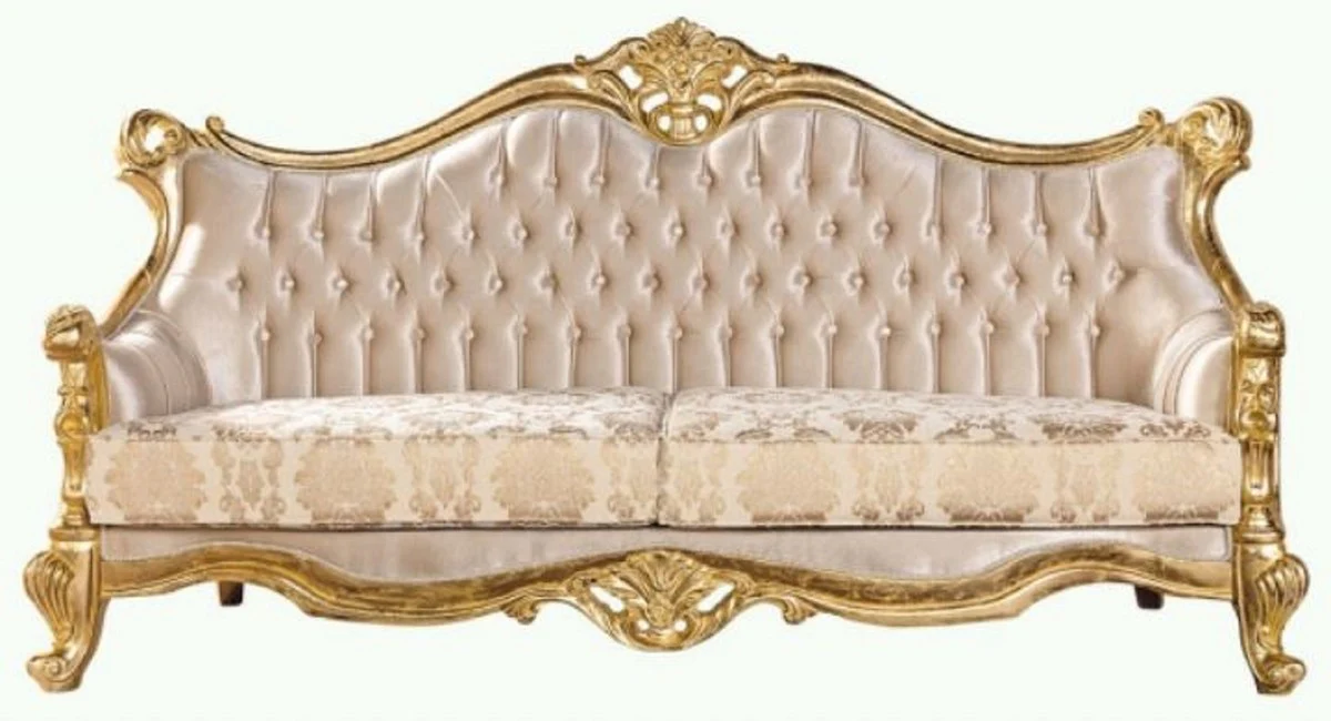 Luxury Baroque Sofa Beige / Gold - Magnificent Living Room Sofa with Pattern - Baroque Living Room Furniture - Noble & Magnificent