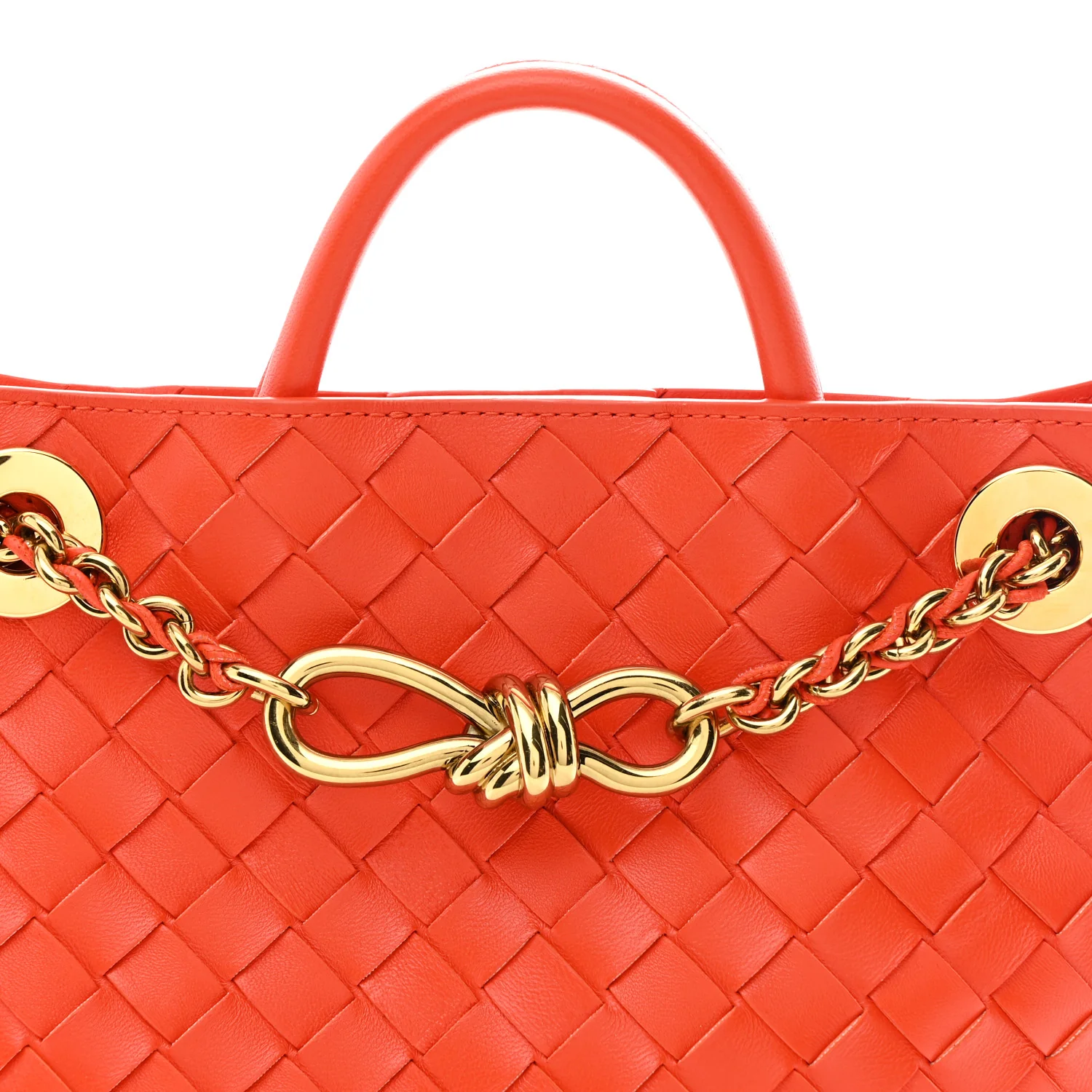 Nappa Intrecciato Small Andiamo With Chain Shoulder Bag Orange - Top Club