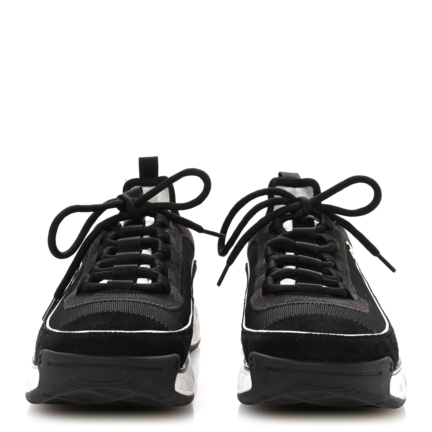 Velvet Calfskin Mixed Fibers CC Sneakers 39.5 Black - Top Club