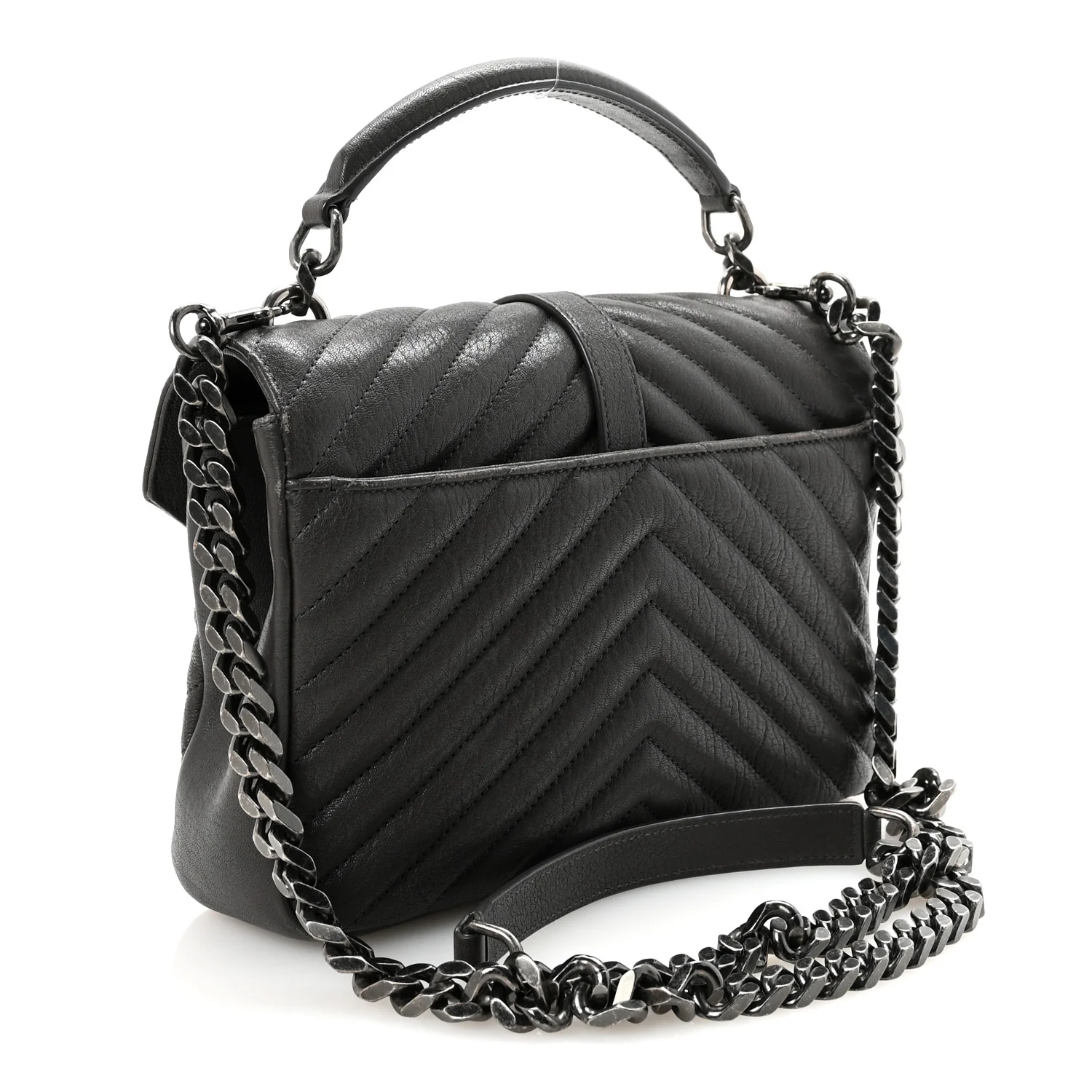 Sheepskin Matelasse Chevron Monogram Medium College Bag Asphalt - Top Club