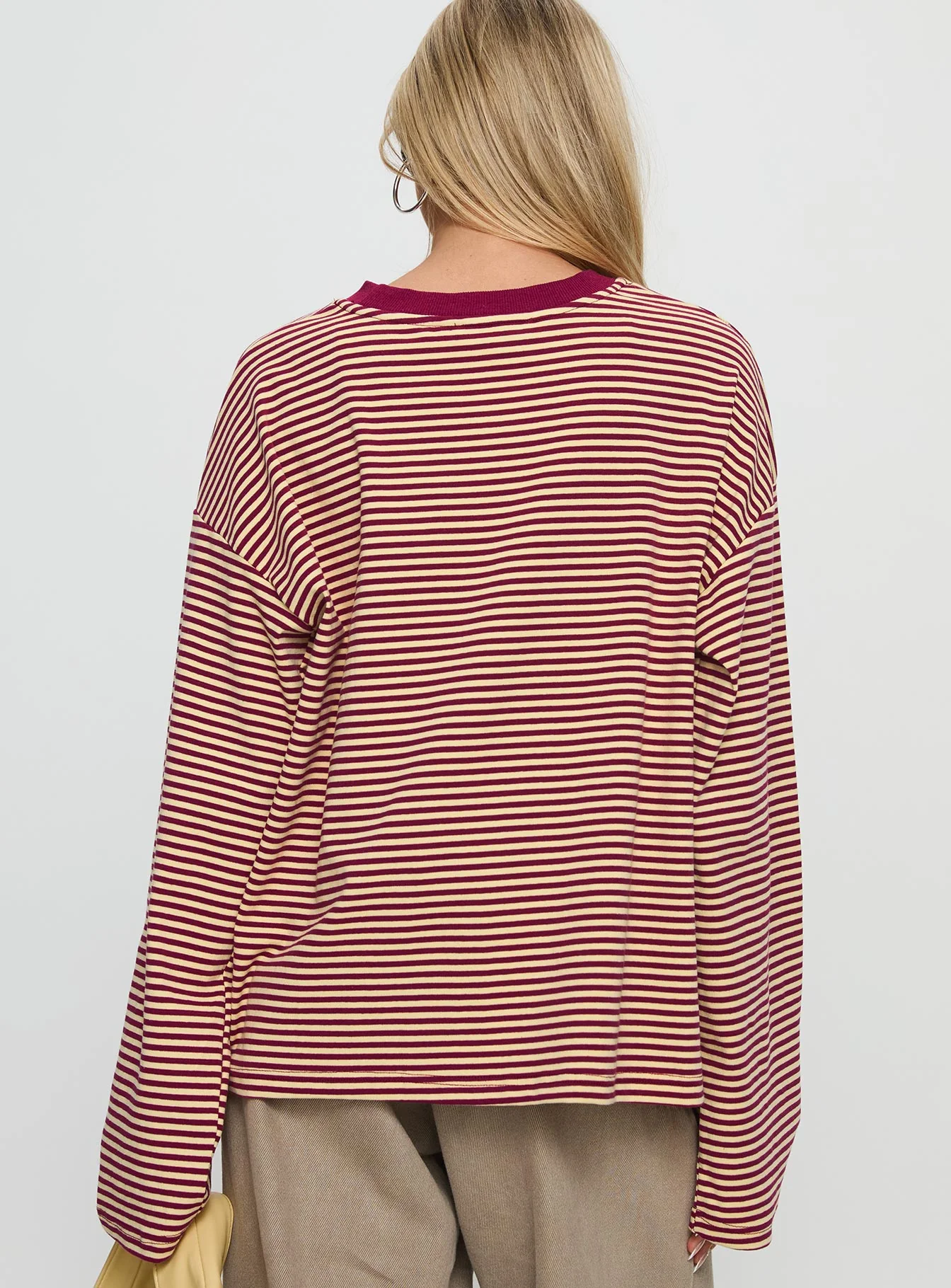 Settle Down Long Sleeve Top Lemon / Burgundy Stripe