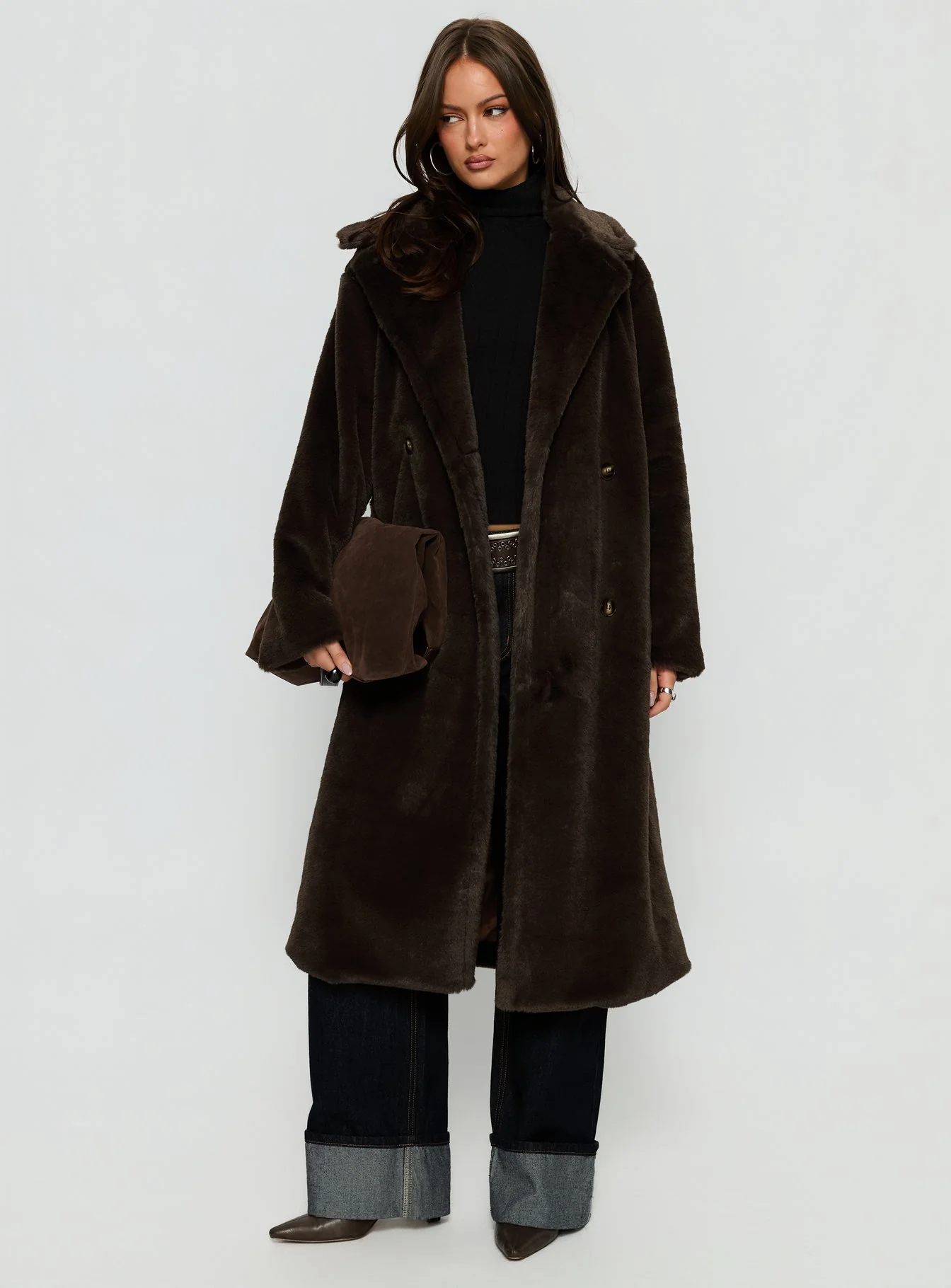 Alvie Longline Faux Fur Coat Brown