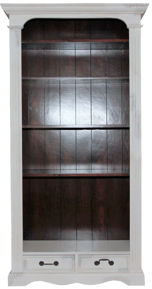 Vintage bookcase antique style white / wood colors 190 x 98 cm - bookcase shelf cabinet
