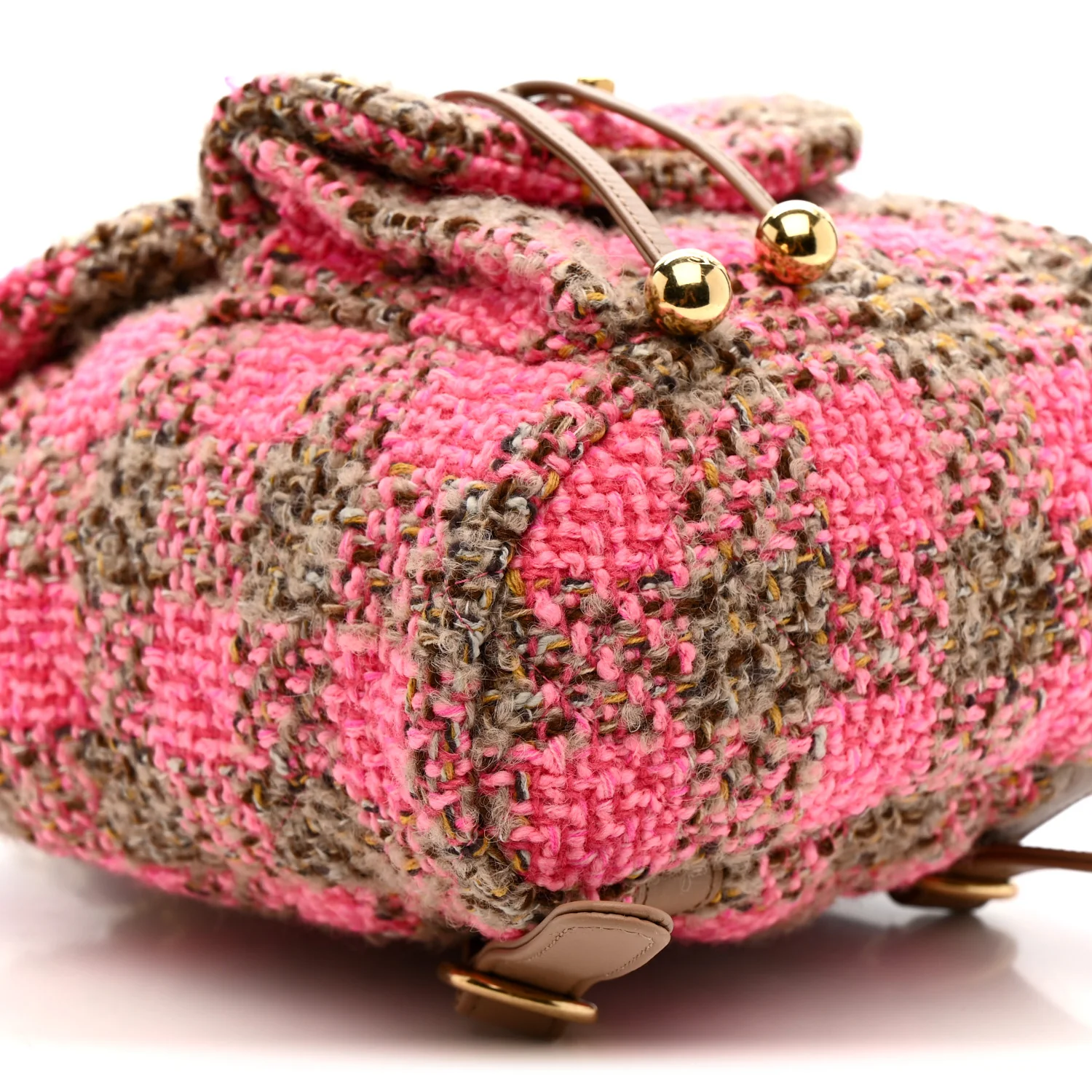 Wool Tweed Elegant Backpack Pink Brown - Top Club