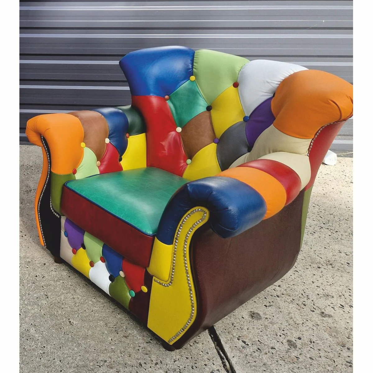 Luxury Chesterfield Leather Armchair Colorful / Dark Brown - Patchwork Chesterfield Furniture