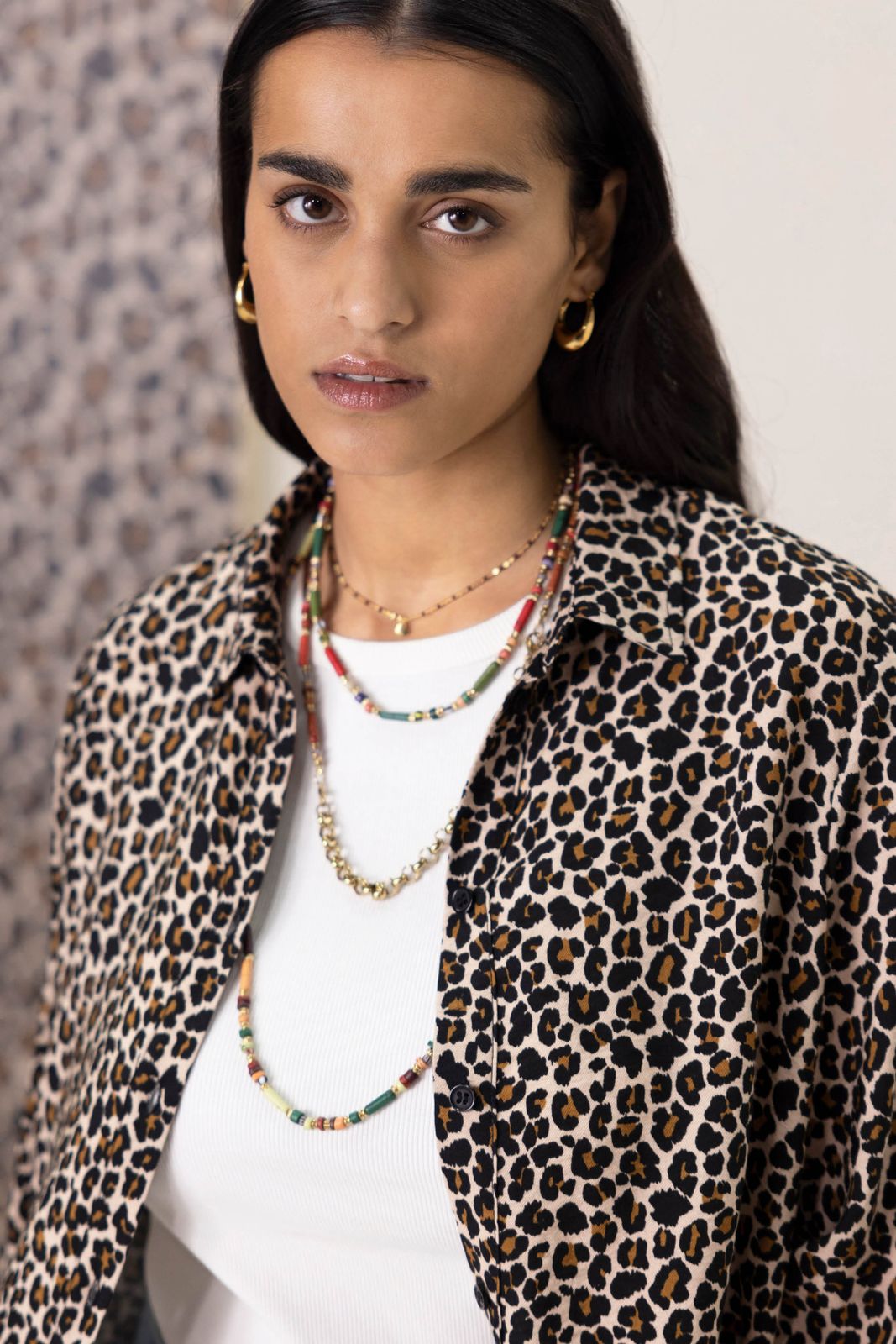 Bruine blouse met leopard print