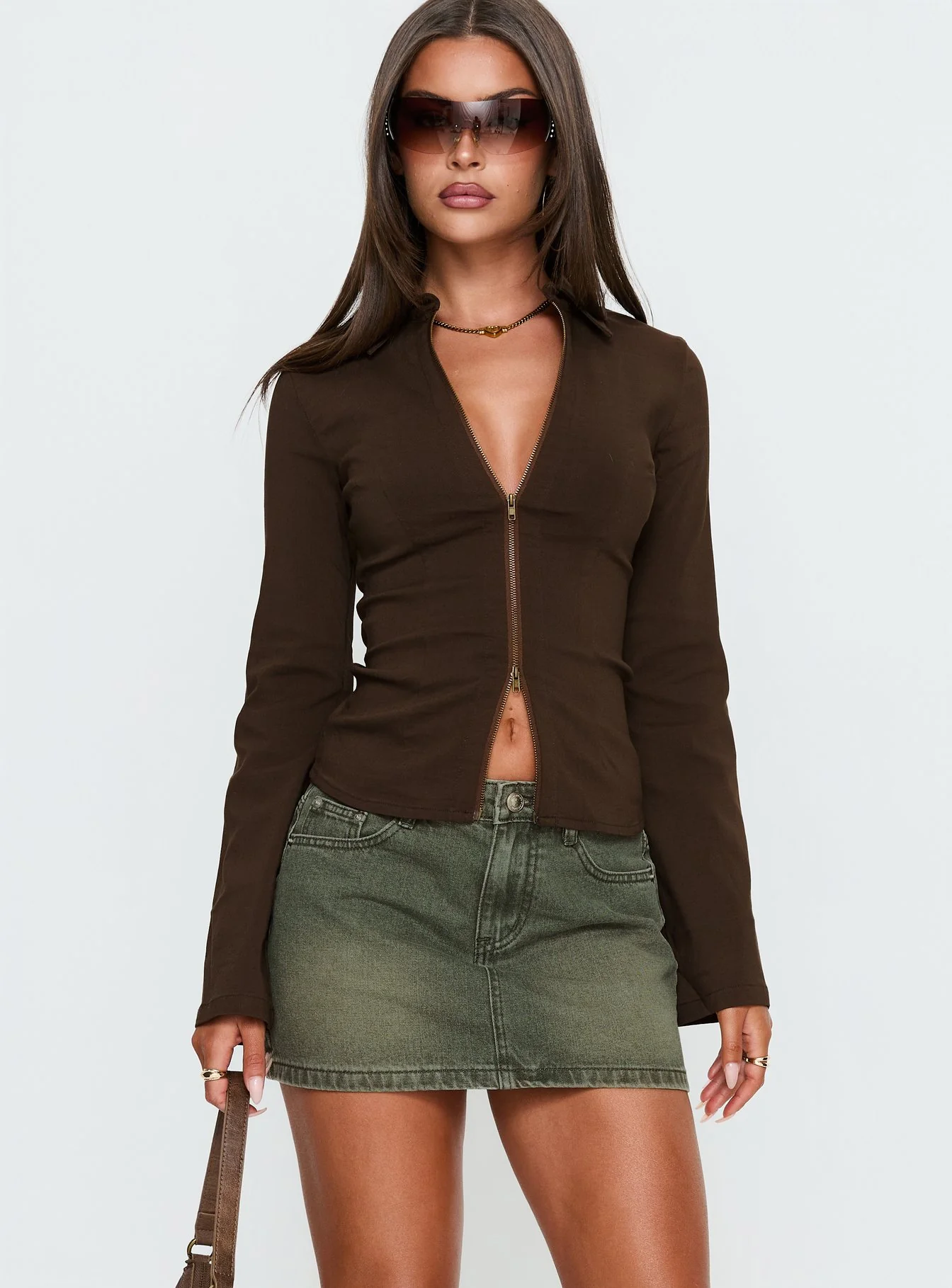 Laynee Butterfly Mini Skirt Washed Green