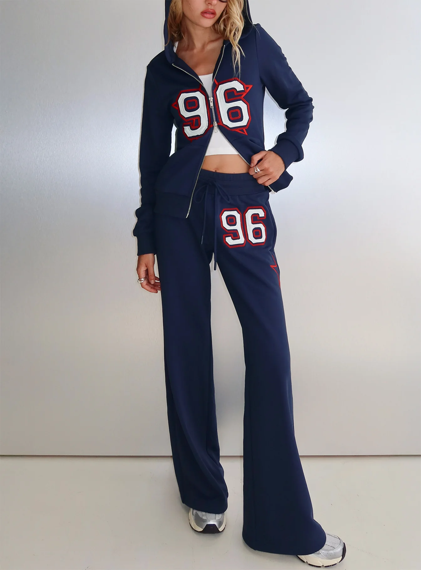 Kari Distressed Patch Track Pant Navy Multi