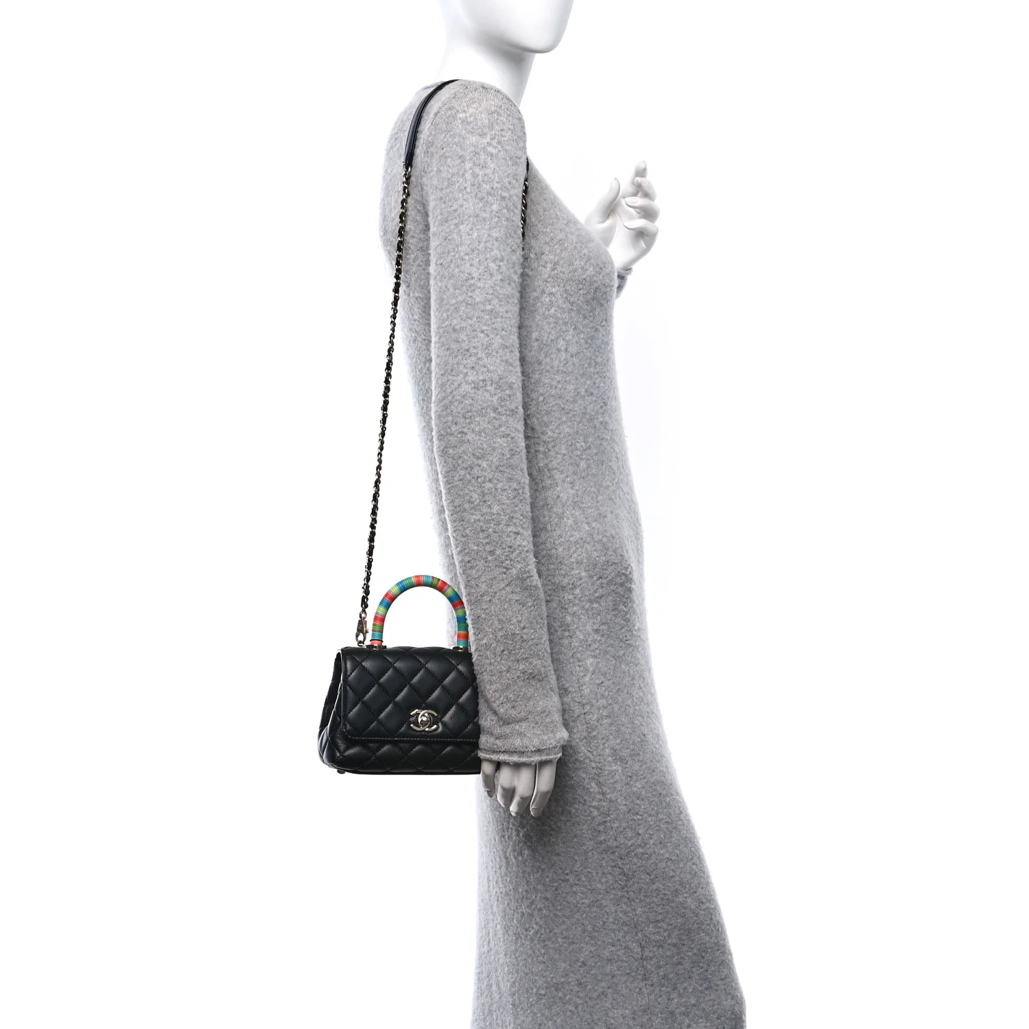 Goatskin Quilted Rainbow Extra Mini Coco Handle Flap Black