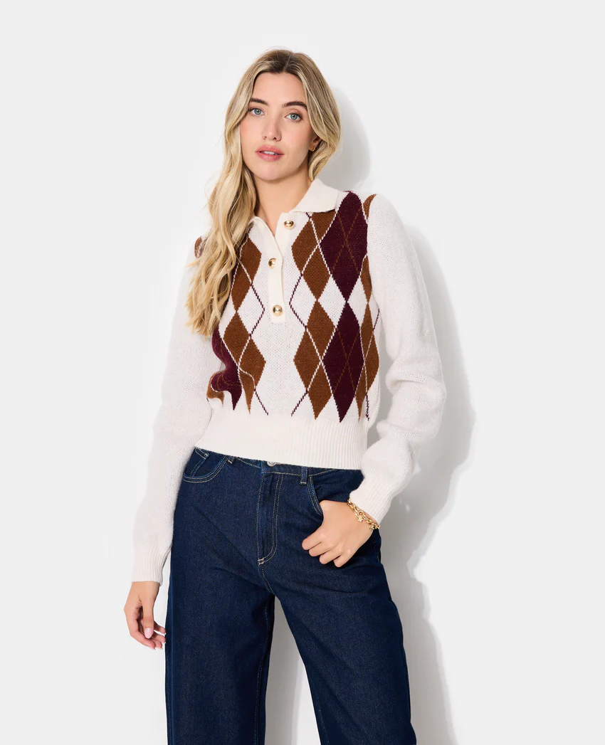 Pimkie Pull col polo motif losanges