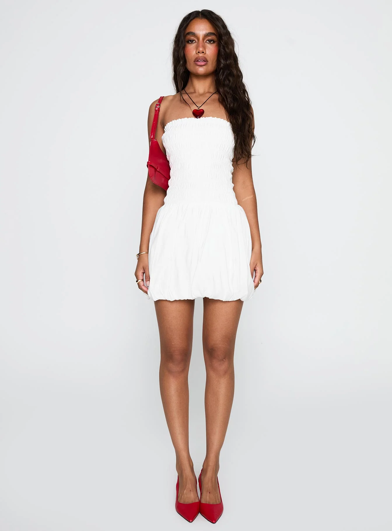 Anemone Bubble Hem Mini Dress White