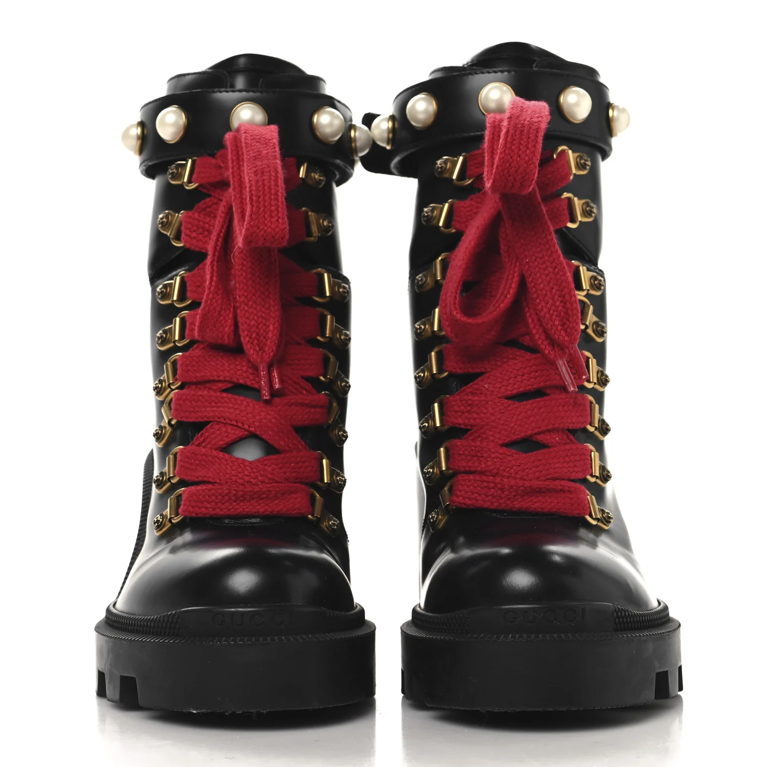 Magnum Calfskin Pearl Lace Up Combat Ankle Boots 36.5 Black - Top Club