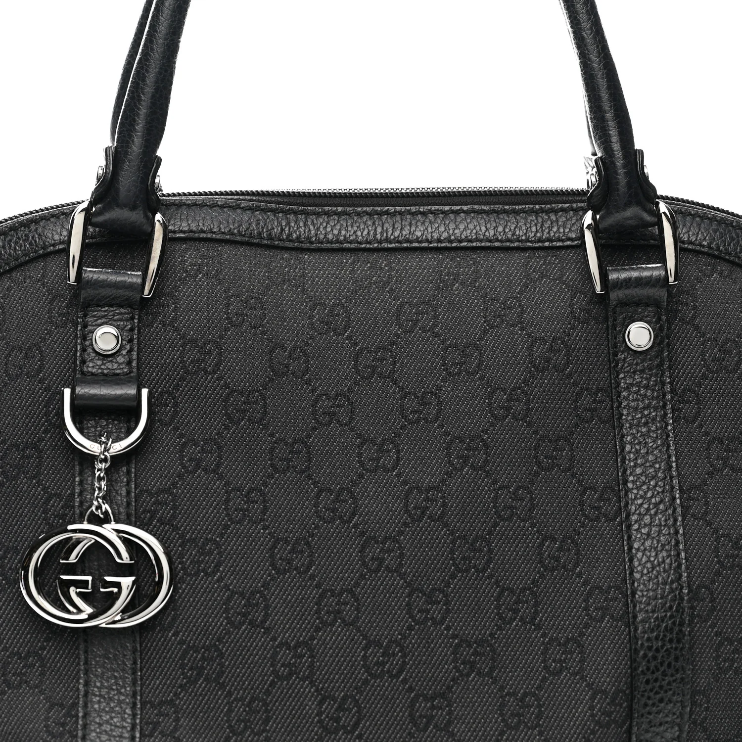 Nylon Monogram Medium GG Charm Dome Satchel Black - Top Club