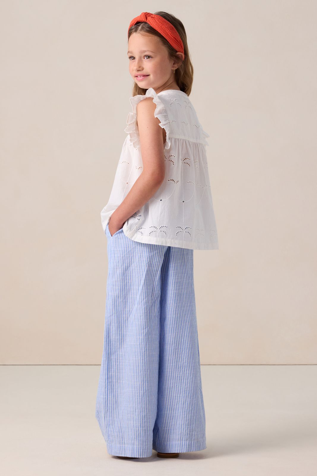 Lichtblauwe wide leg broek met strepen