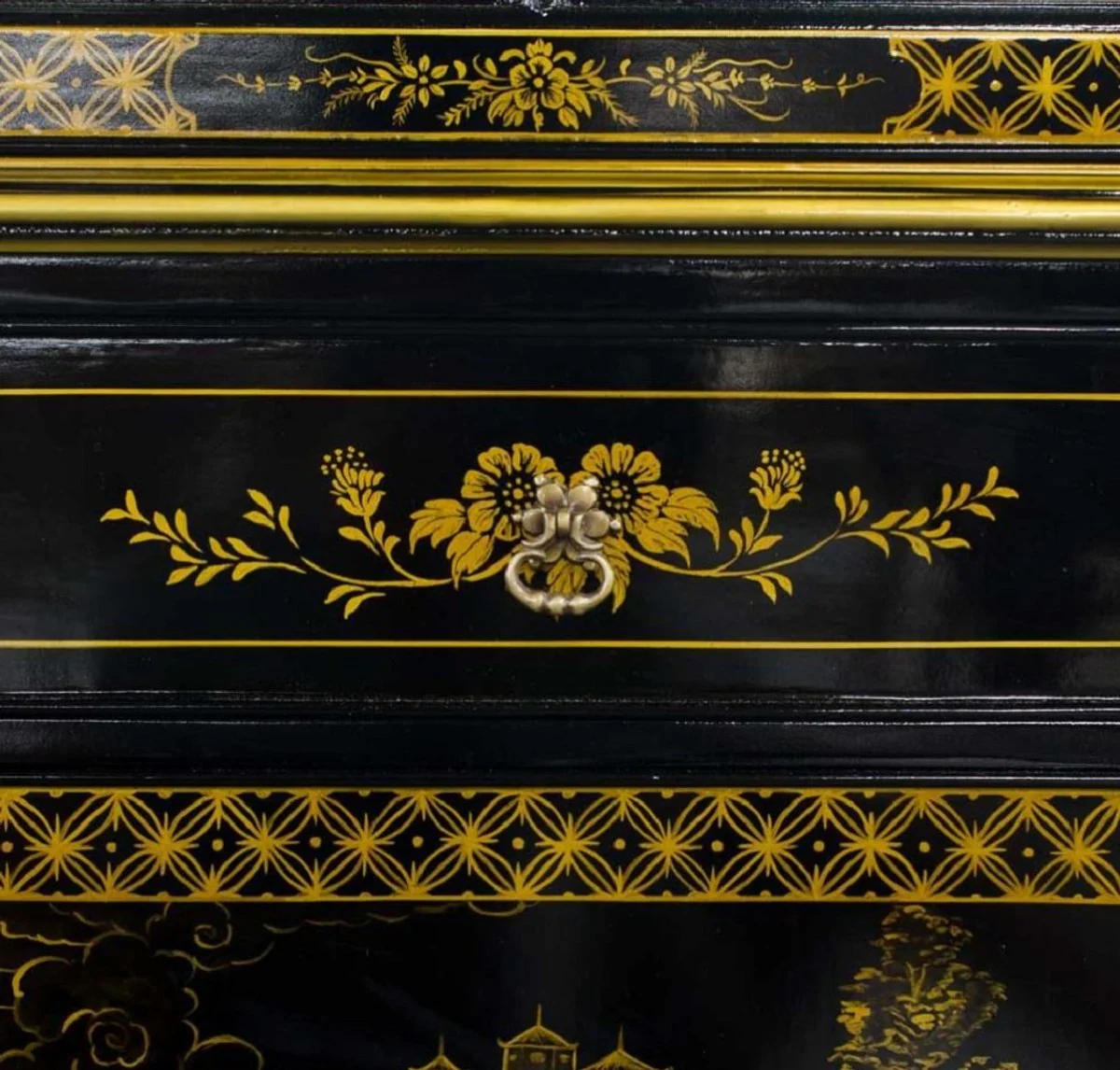 Luxury baroque display cabinet in Chinese style black / gold - handmade baroque display cabinet with 4 doors and 3 drawers - baroque furniture - noble & magnificent