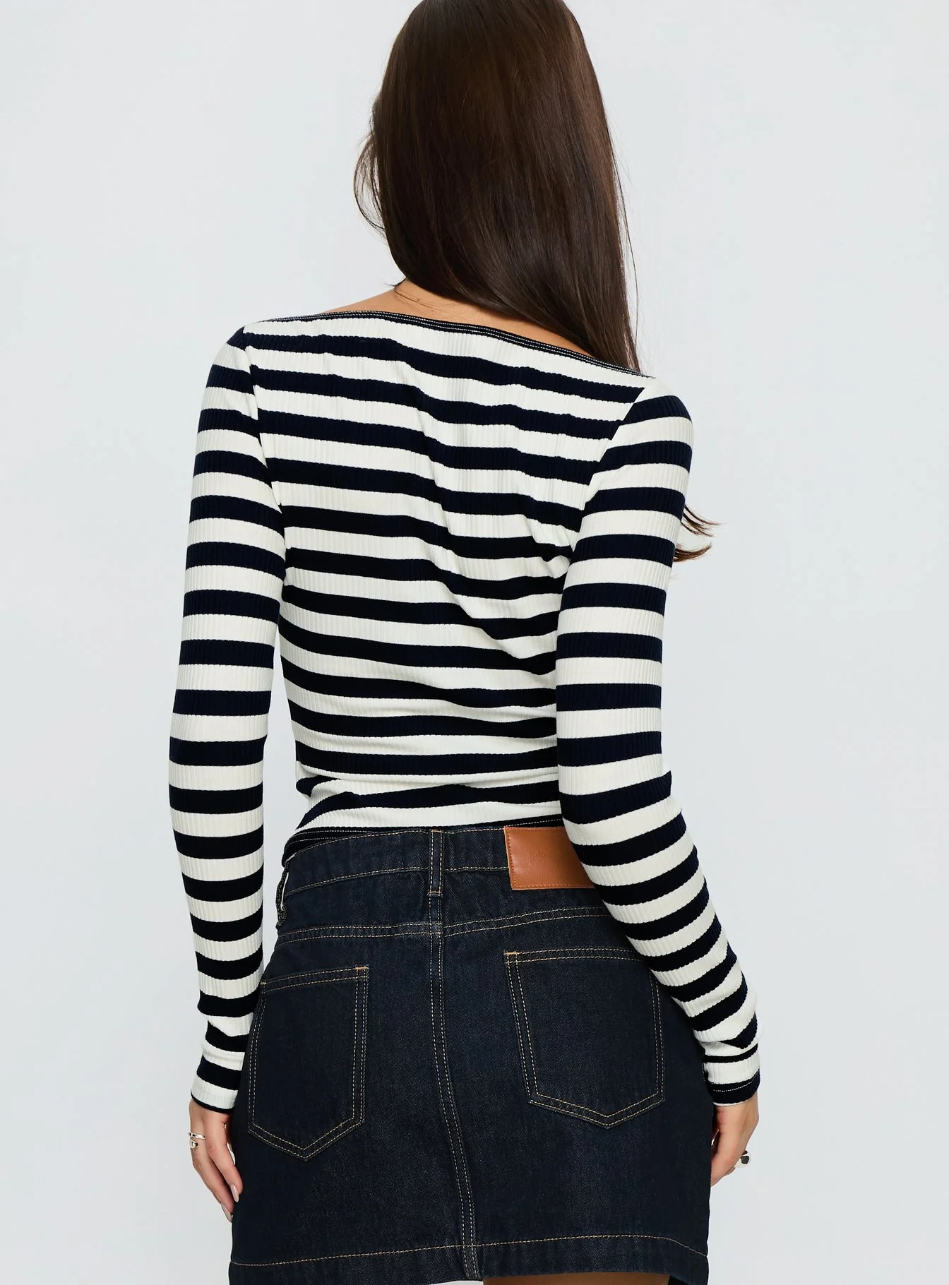 Tashana Long Sleeve Boat Neck Top Navy Stripe